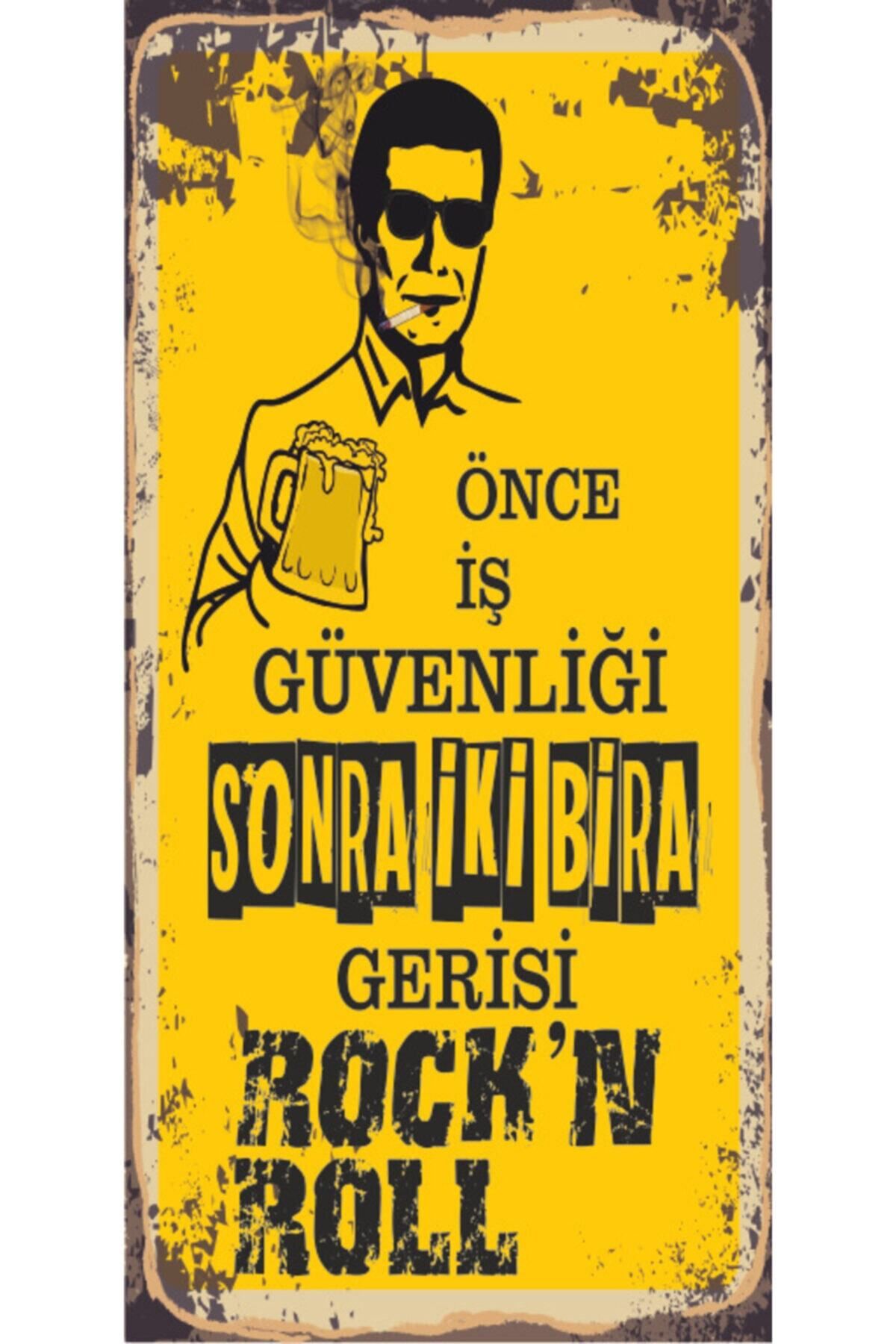 Pi Dekorasyon Önce Iş Güvenliği Sonra Iki Bira (10 Cm X 20 Cm) Mini Retro Ahşap Poster