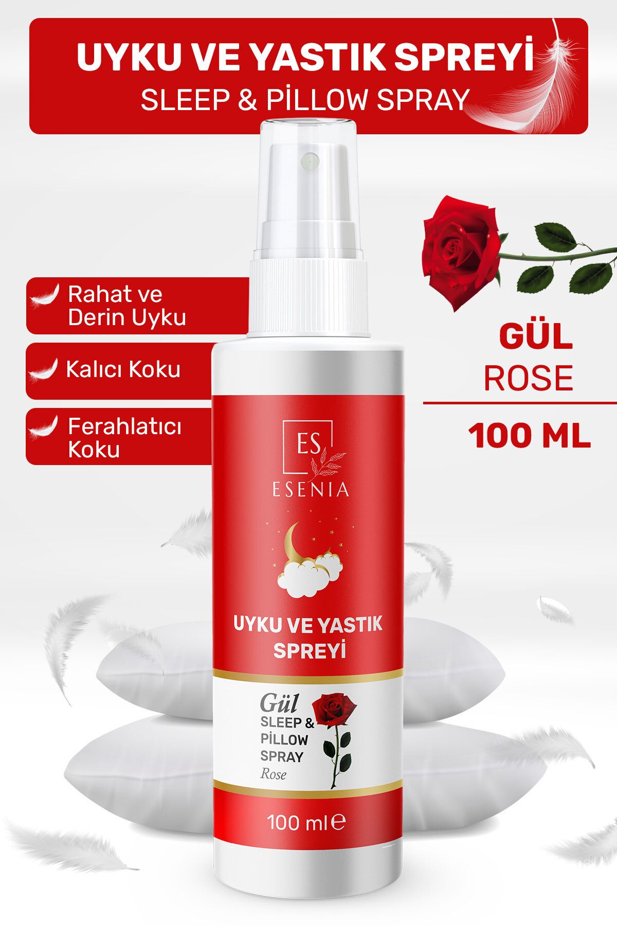 ESENIA Gül Uyku Ve Yastık Spreyi Rahatlatıcı Uyku Ve Dinlenme Spreyi Sleep And Pıllow Spray 100 ml