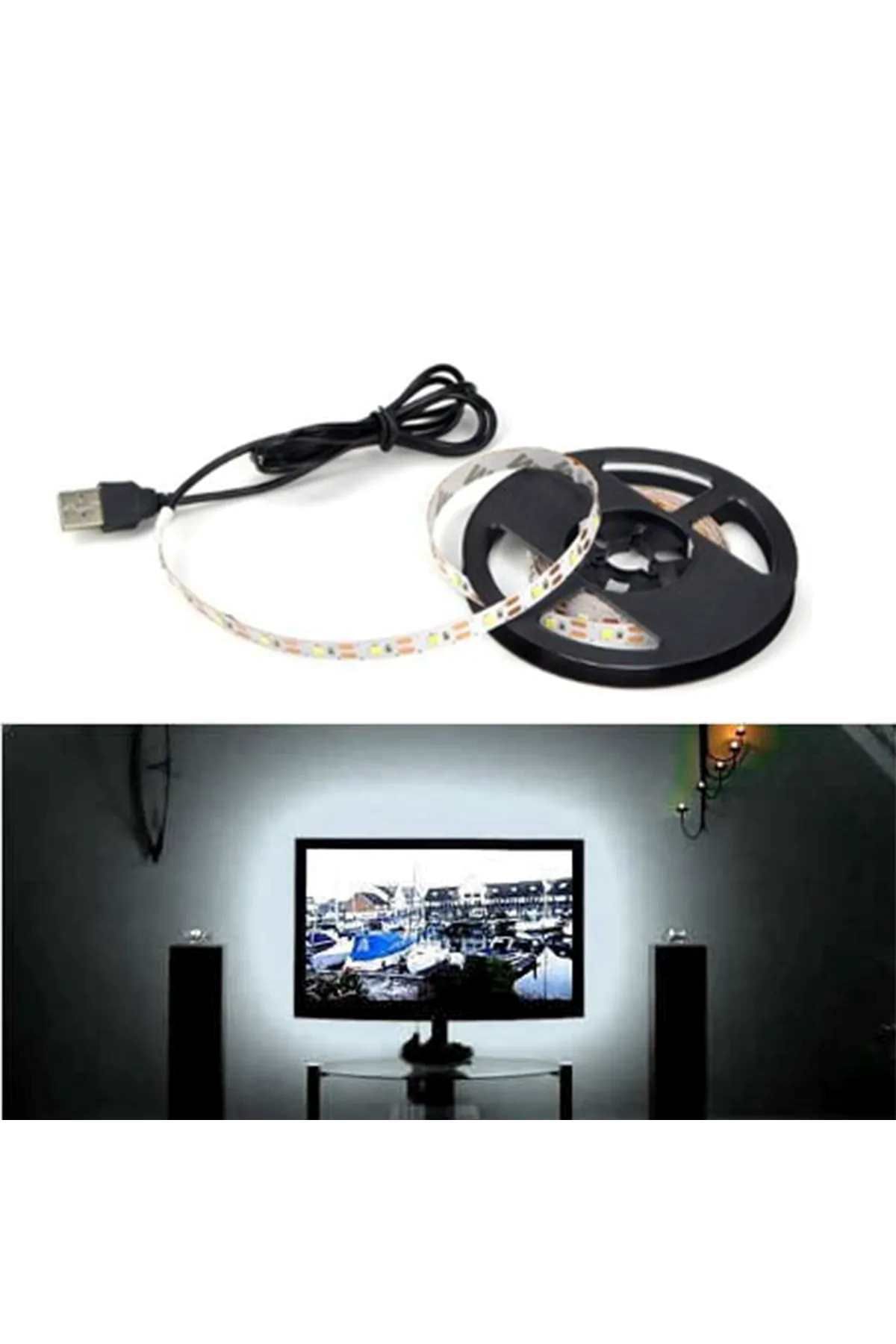 LEDONLİNE 65 İNÇ 165 EKRAN BEYAZ RENK TV ARKASI  5 V USB Lİ ŞERİT LED