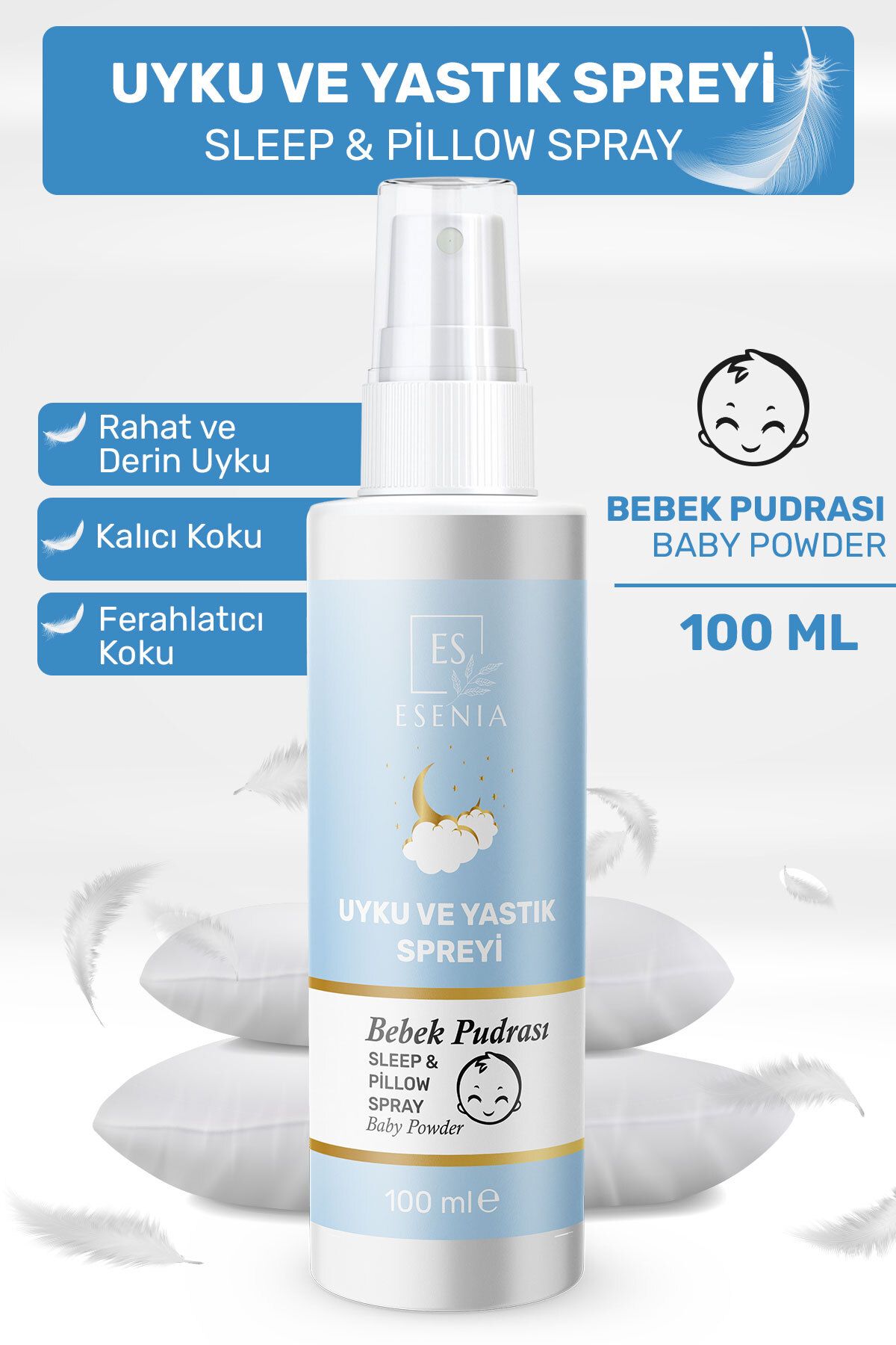 ESENIA Bebek Pudrası Uyku Yastık Spreyi Rahatlatıcı Uyku Ve Dinlenme Spreyi Sleep And Pıllow Spray 100 ml