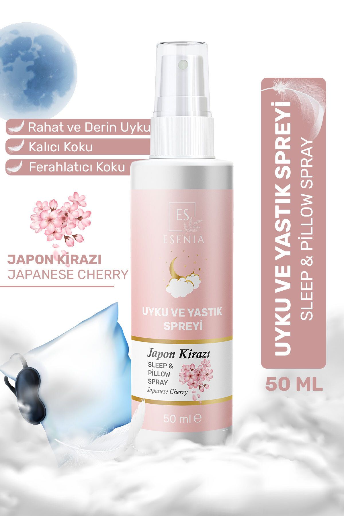 ESENIA Japon Kirazı Uyku Ve Yastık Spreyi Rahatlatıcı Uyku Ve Dinlenme Spreyi Sleep And Pıllow Spray 50 ml