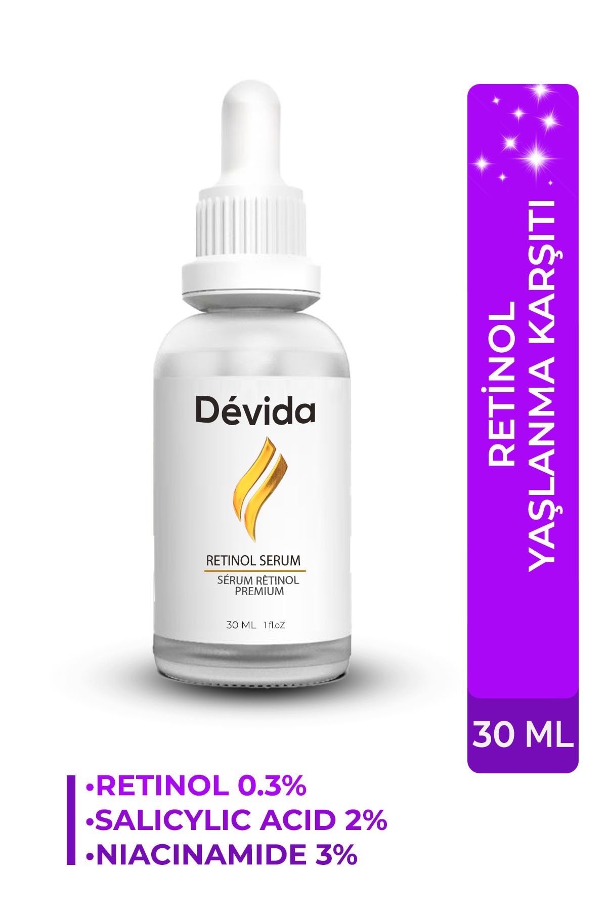 Devida Dévida Rétinol Premium Yaşlanma Karşıtı Kırışık Önleyici Onarıcı A Vitamini Sérum