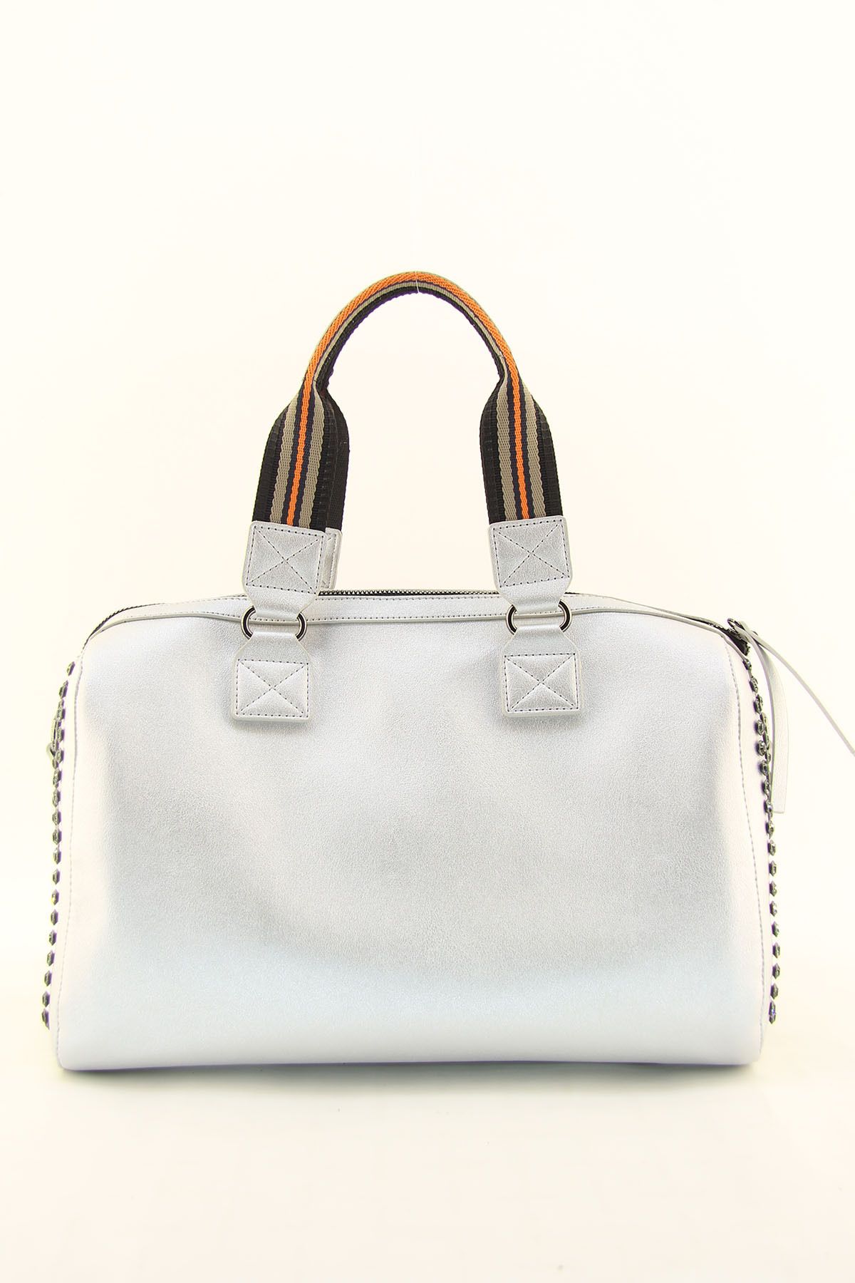 HNB-Women's Silver Multi Color Stone Cylinder Casual Shoulder Bag 5