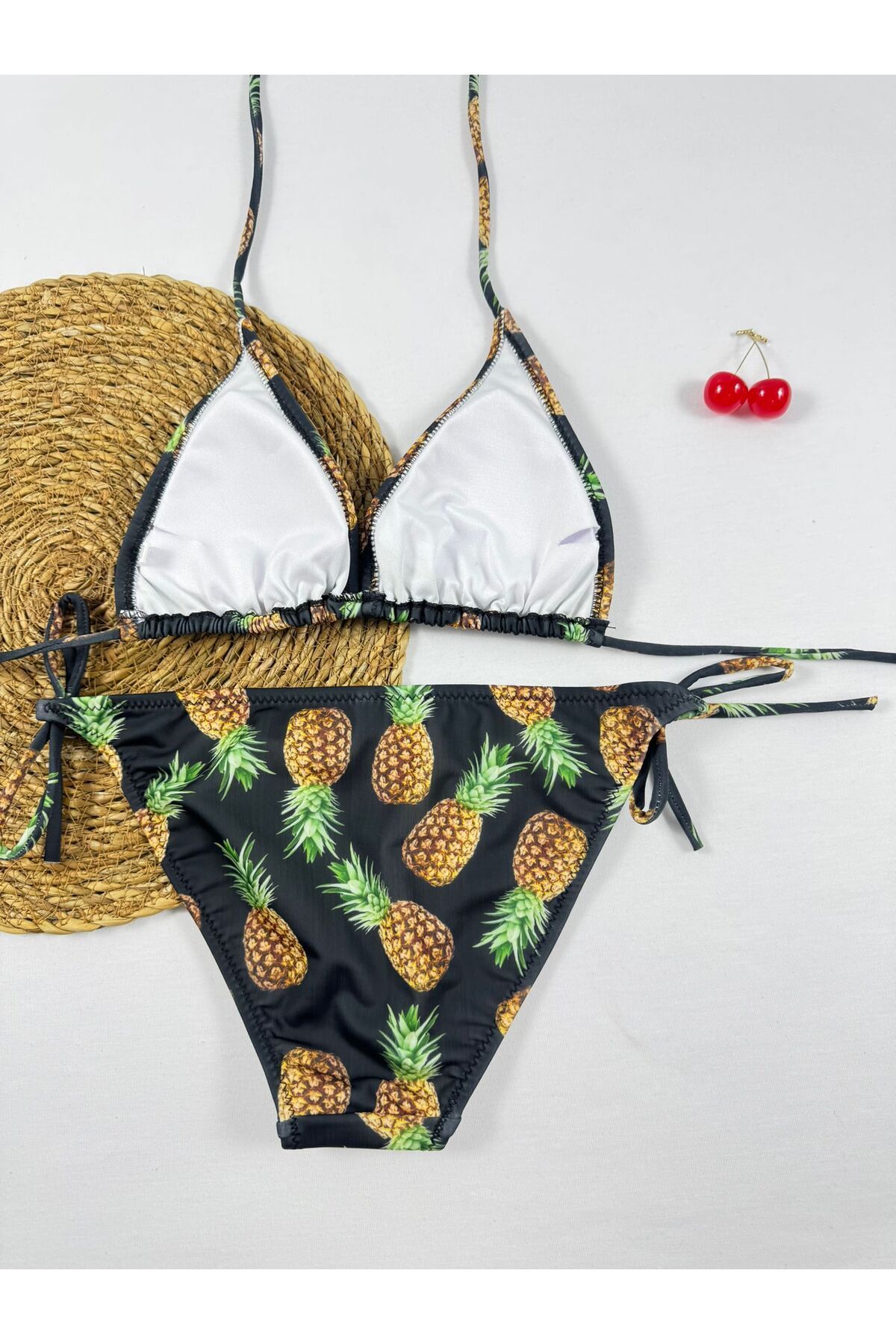 FUNELLA-Pineapple Patterned Drawstring Triangle Women's Bikini Set 3