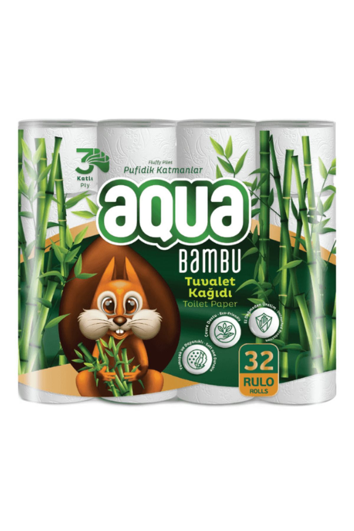 Aqua Bambu Tuvalet Kağıdı 32 Rolu 3 Katlı