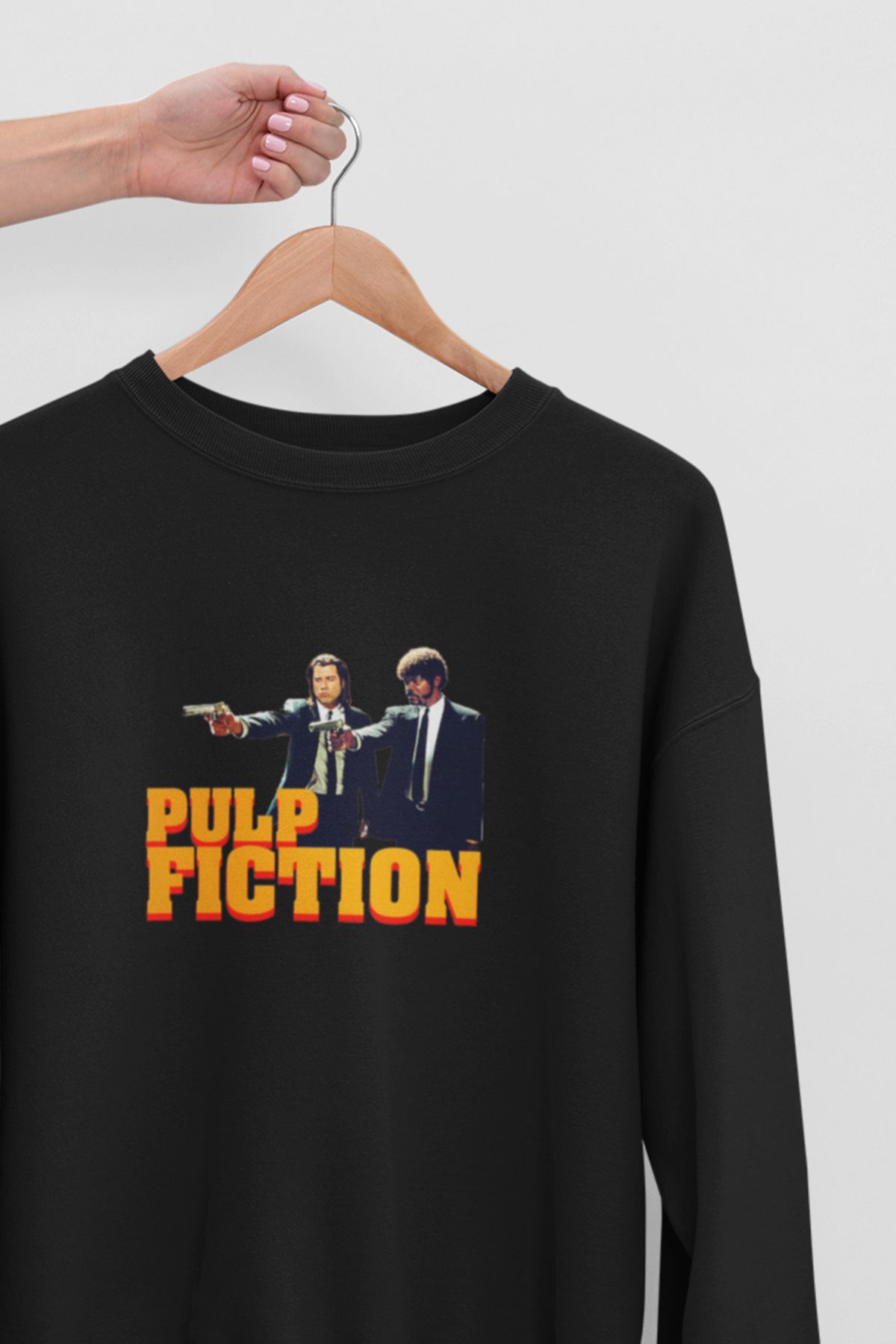 qoeuyl boutique Pulp Fiction Baskılı Komik Eğlenceli Hediyelik Unisex %100 Pamuklu Bisiklet Yaka Sweatshirt