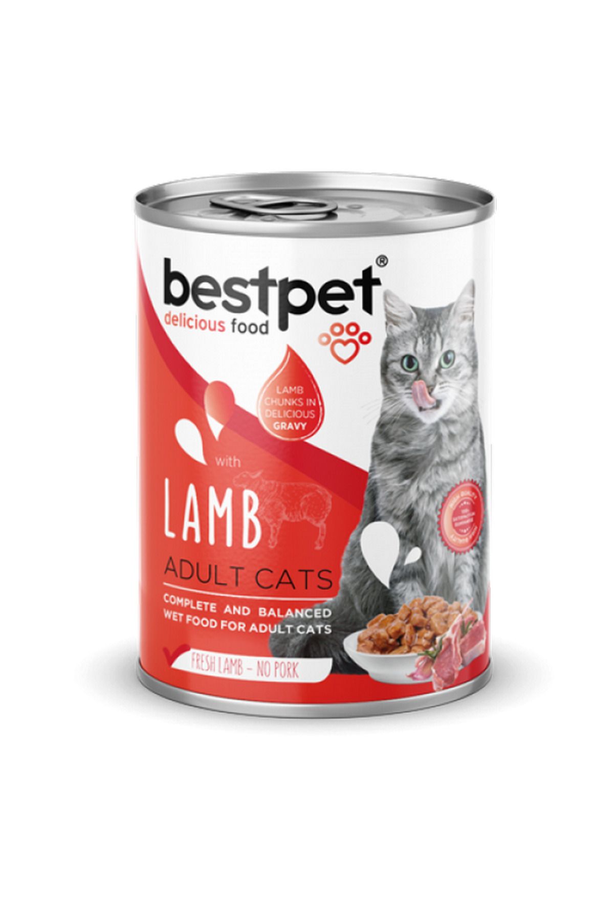 Bestpet 400 gr X 12 ADET Yetişkin Kediler İçin, Taze Kuzu Parça Etli Ve Soslu Yaş Mama 661142