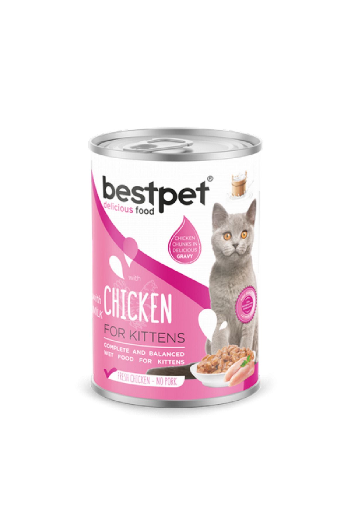 Bestpet Yavru Kediler İçin, Taze Tavuk Parça Etli Ve Sütlü Yaş Mama 400 gr X 12 ADET 141036