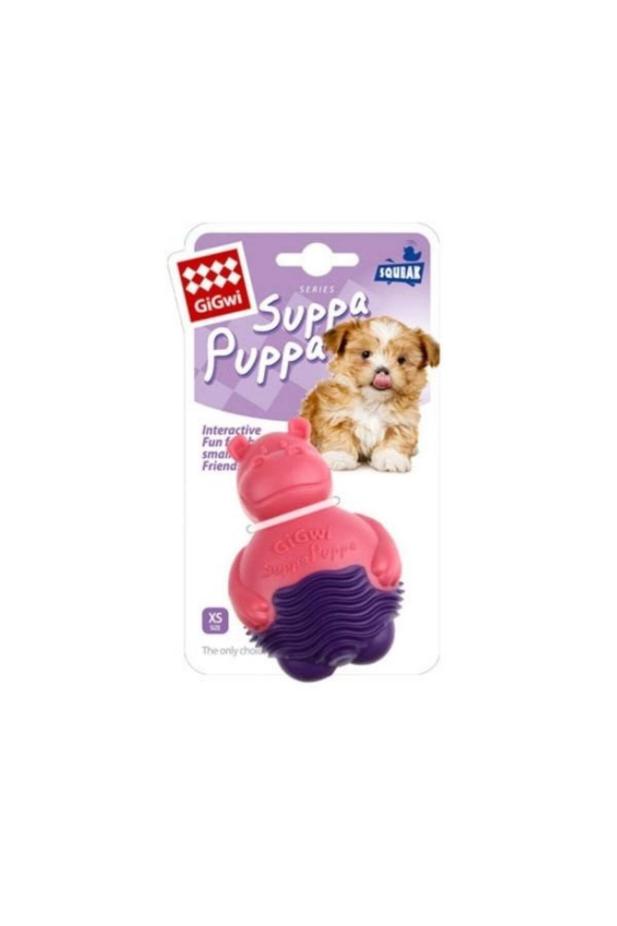 Gimcat Gigwi Suppa Puppa Hipopotam Plastik Köpek Oyuncağı Pembe/Mor 9x6.5x5 Cm