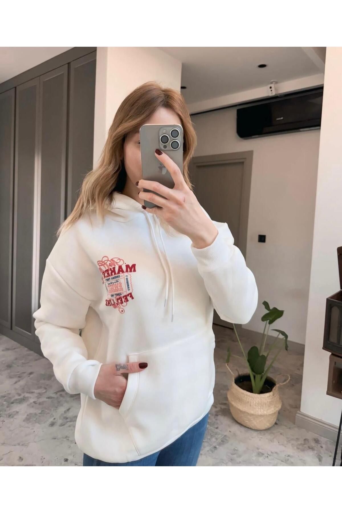 anonim Desenli Kapüşonlu Sweatshirt