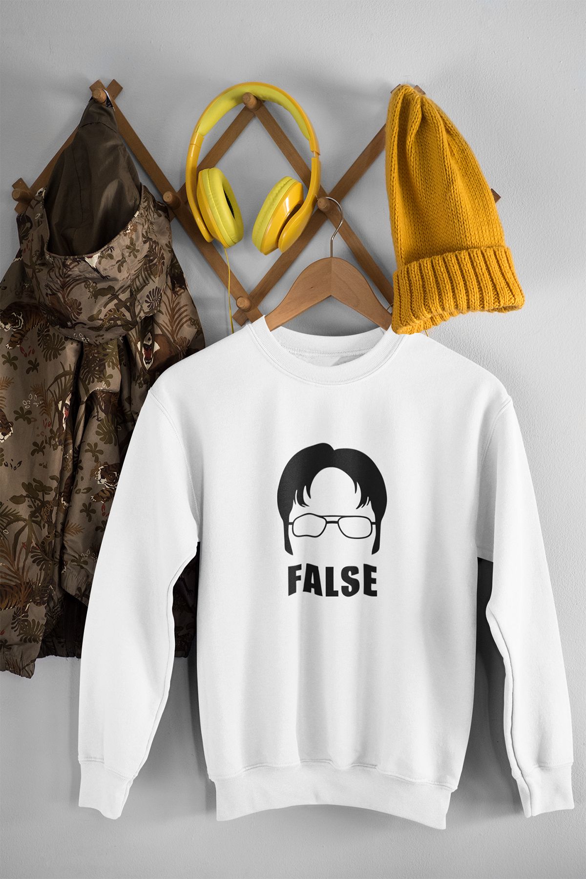 qoeuyl boutique Dwight Schrute False The Office Baskılı Eğlenceli Hediyelik Unisex  Bisiklet Yaka Sweatshirt