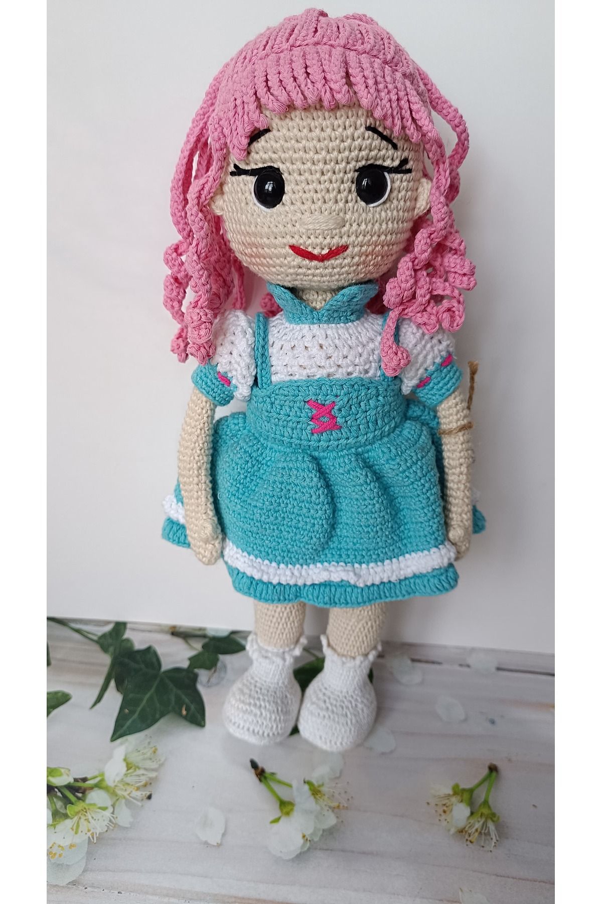 KREATİF TASARIM Amigurumi Pembe Saçlı Elbiseli Bebek