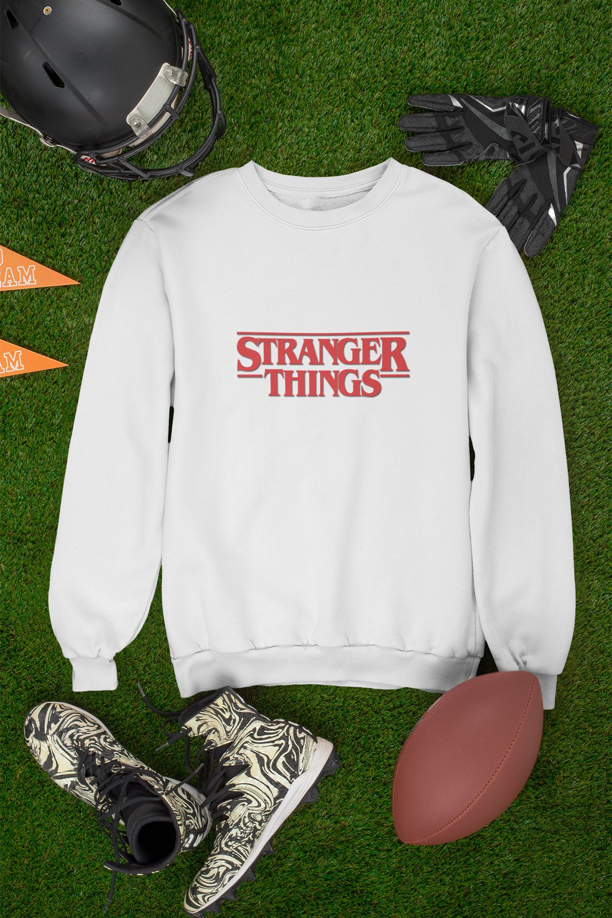 qoeuyl boutique Stranger Things Baskılı Hediyelik Unisex %100 Pamuk Bisiklet Yaka Sweatshirt