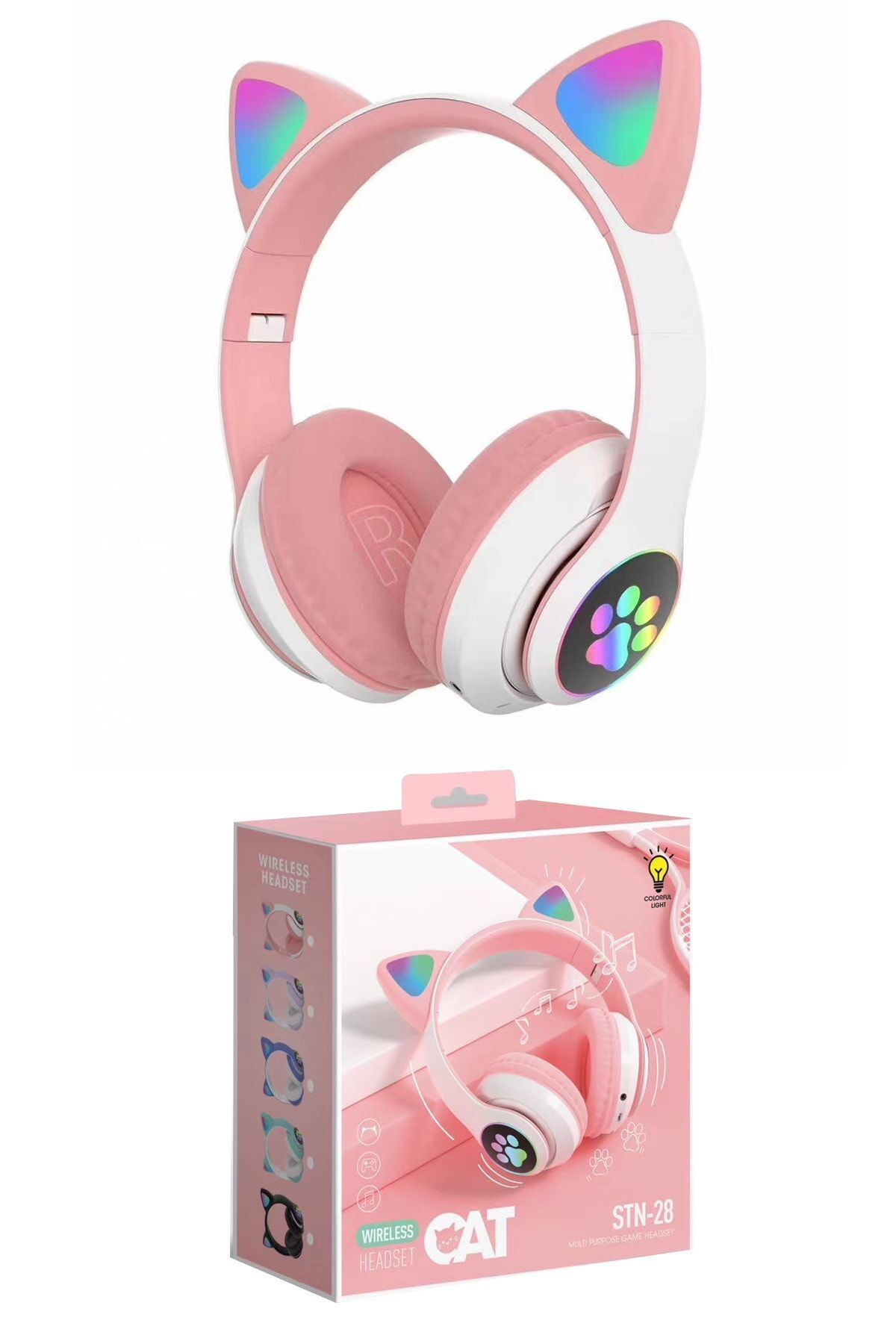 Umut Matbaacılık Kedi Kulaklık Detaylı Bluetooth Kablosuz Rengarenk Işıklı Rgb Çocuk Oyuncu Kulaklık