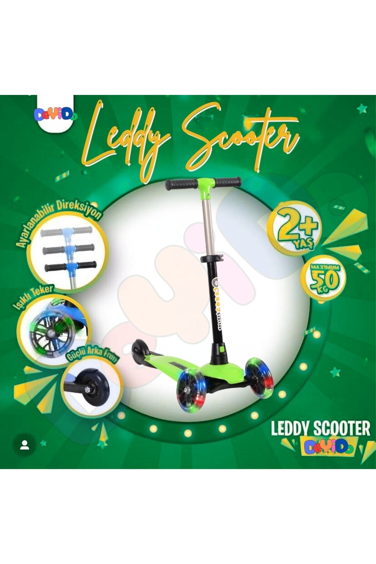 DeYiDo 3 Tekerlekli Led Işıklı Scooter Frenli Yükseklik Ayarlı Eğlenceli Lüks Çocuk Scooter Kaykay