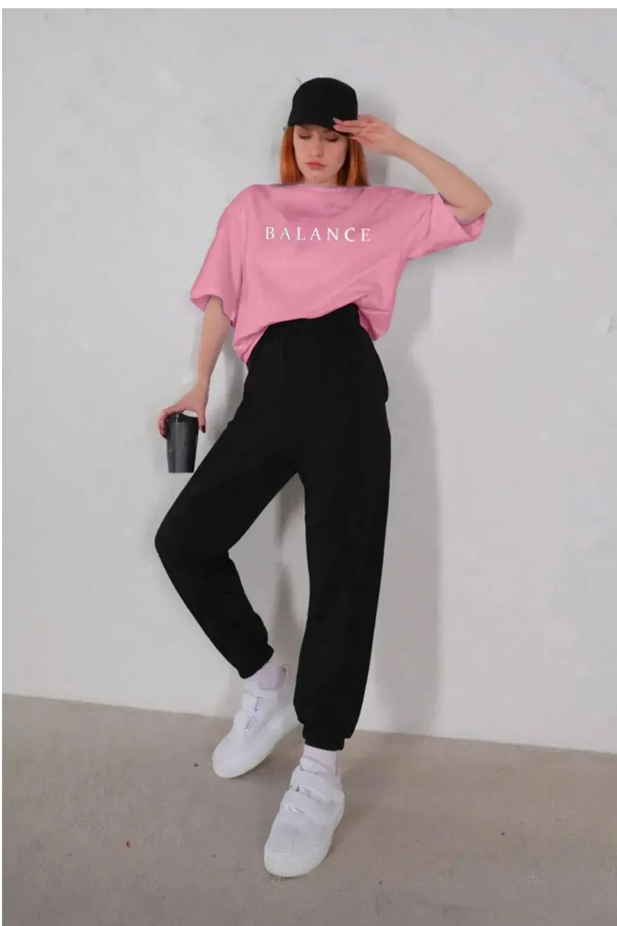 TEXTURA Kadın Balance Baskılı Pamuklu Oversize T-shirt