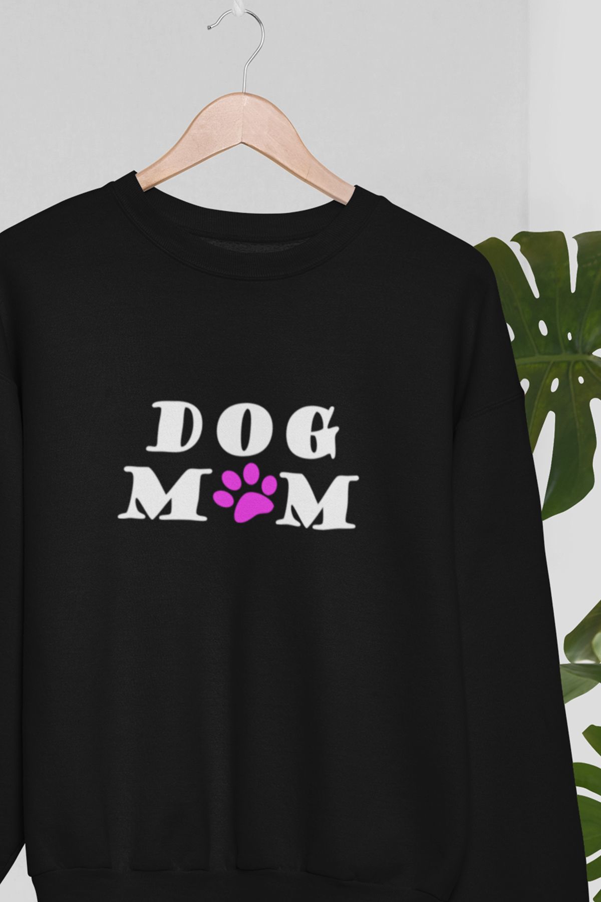 qoeuyl boutique Dog Mom Baskılı Eğlenceli Hediyelik Unisex %100 Pamuk Bisiklet Yaka Sweatshirt