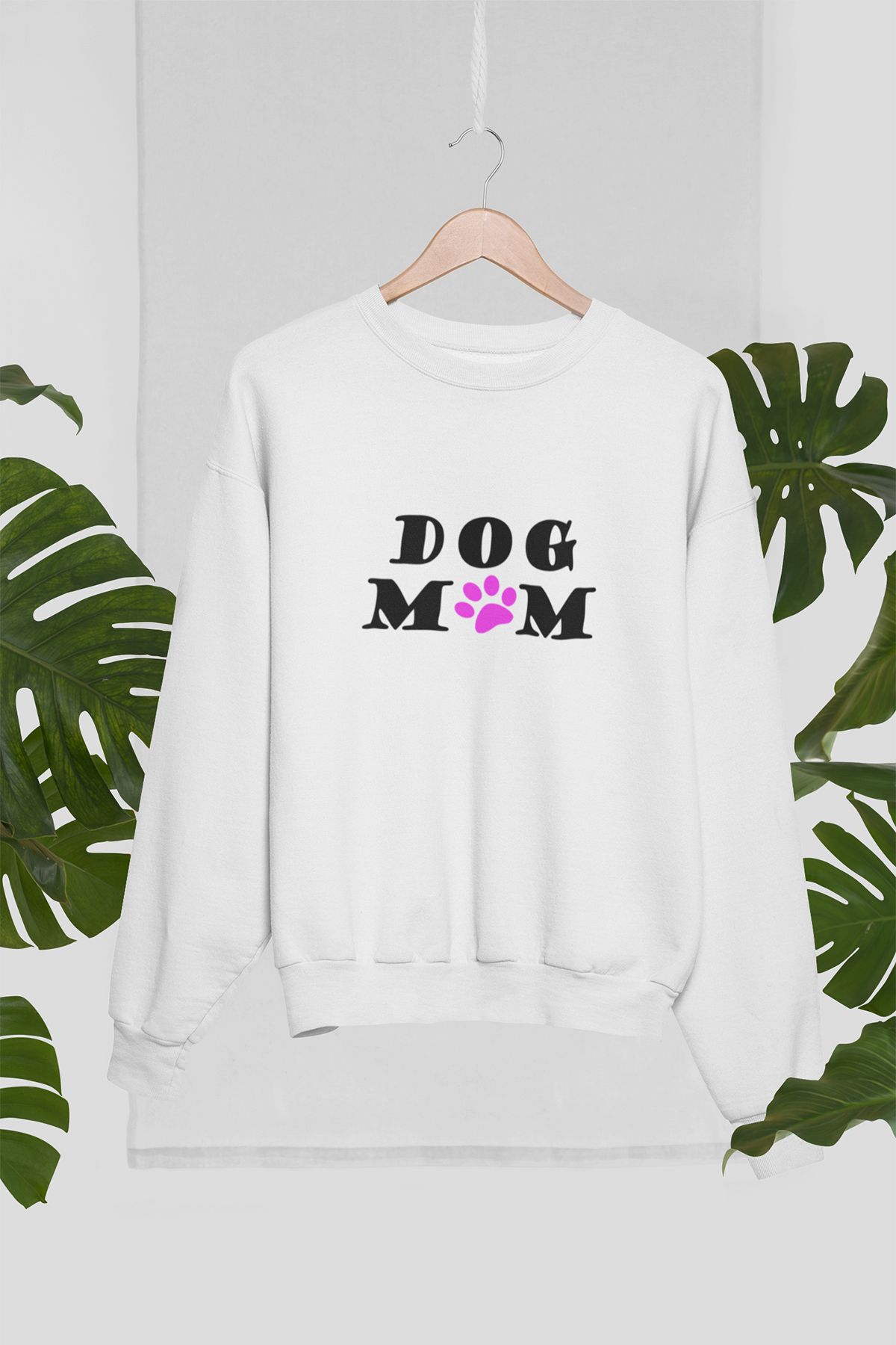 qoeuyl boutique Dog Mom Baskılı Eğlenceli Hediyelik Unisex %100 Pamuk Bisiklet Yaka Sweatshirt