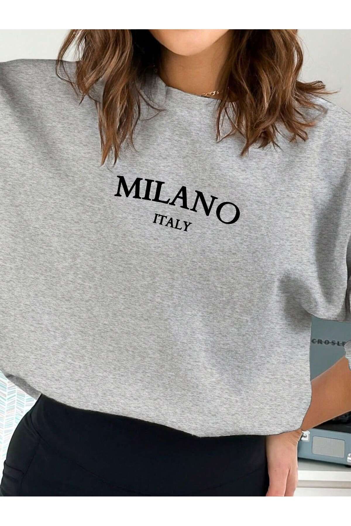 EVIus UNISEX,Bisiklet Yaka, Milano Baskılı , Rahat Şık Sweatshirt, Hafif Esnek