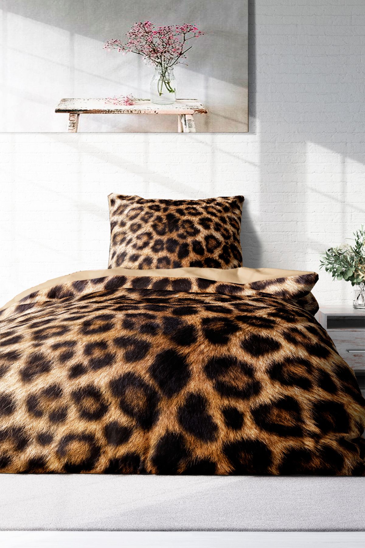 MonoHome %100 Pamuk Saten Tek Kişilik Nevresim Takımı Leopard Feathers