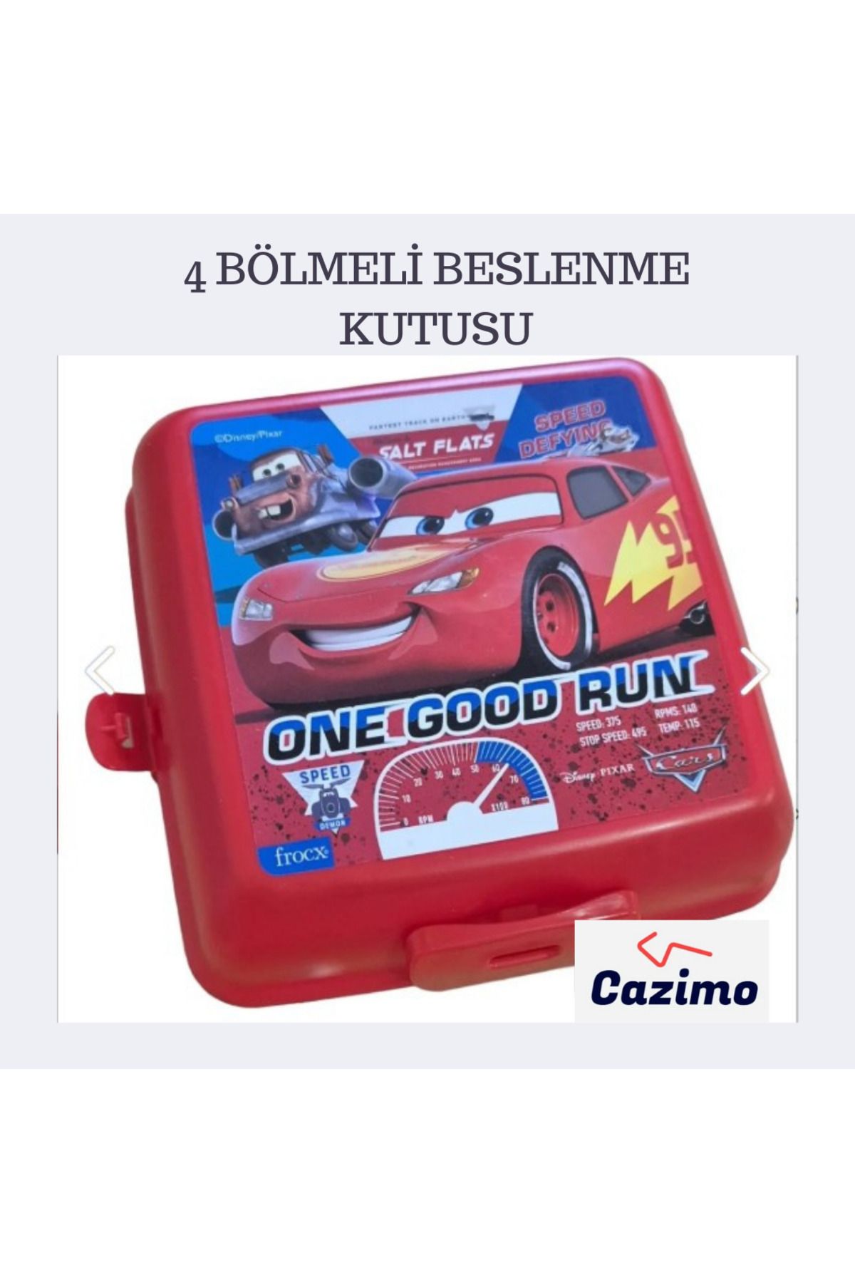 CAZIMO Cars Temalı 4 Bölmeli Kırmızı Beslenme Kabı - Çocuklar İçin Eğlenceli ve Pratik