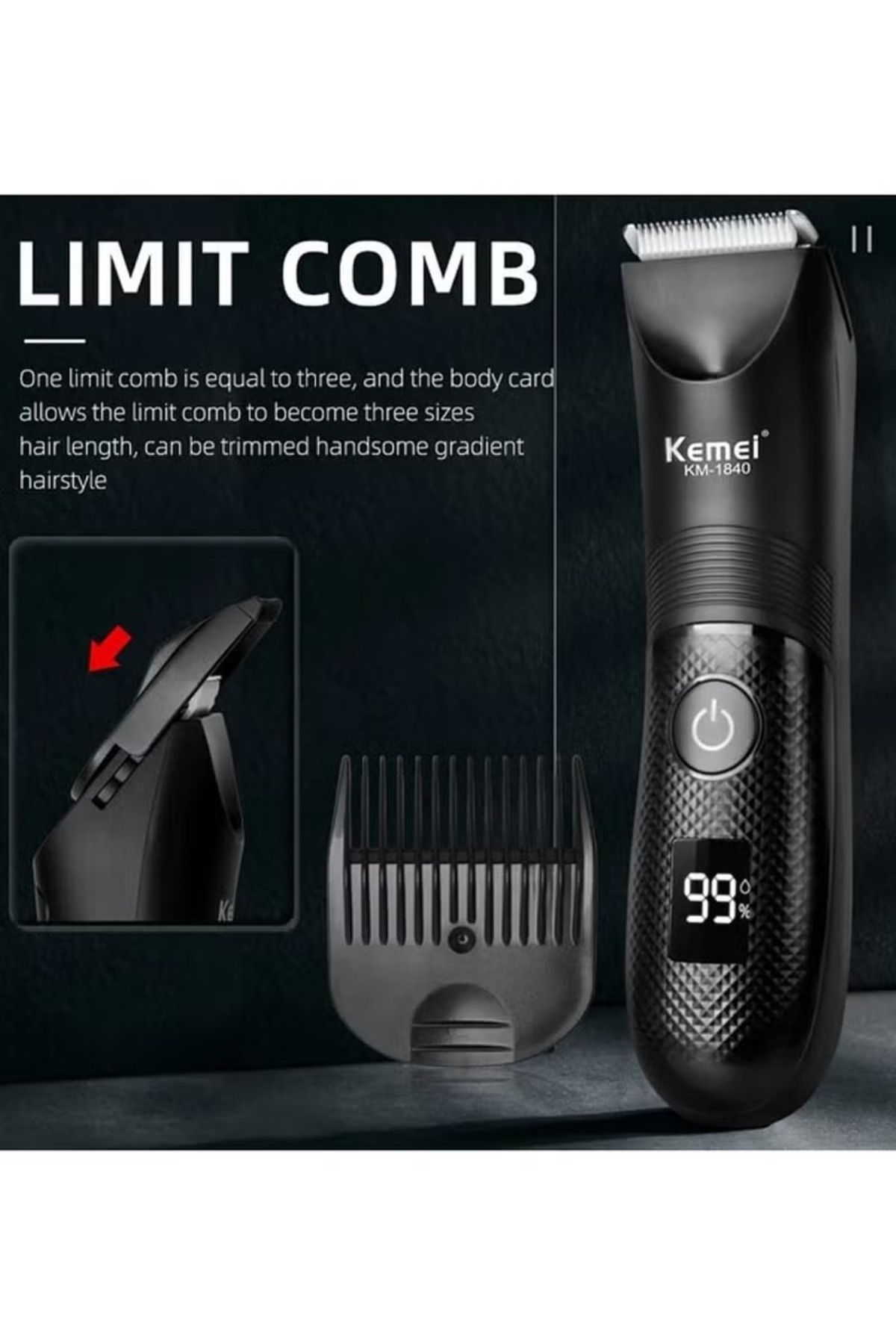 Kemei-ماكينة تشذيب شعر الجسم الاحترافية مع شاشة LED KM-1840 3