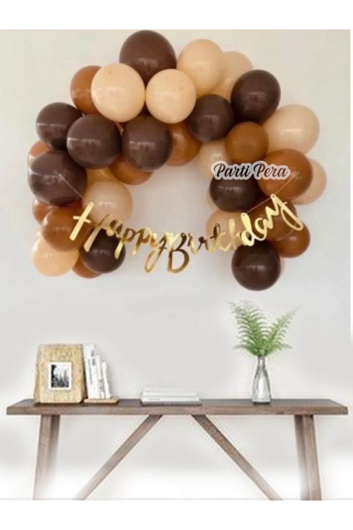 parti pera Kahverengi Karamel Ten Rengi Pastel Balon Zincir Seti Haapy Birthday Yazı