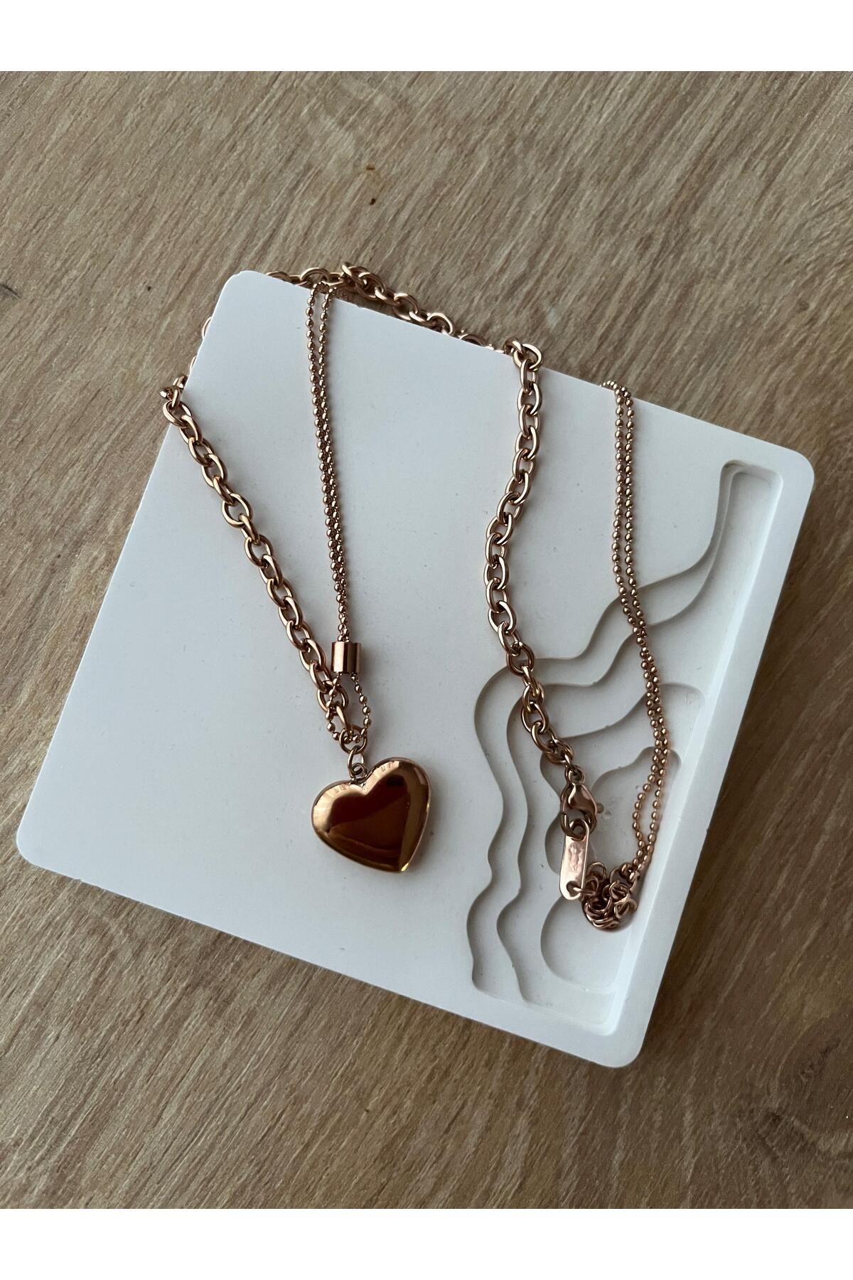 shop Paslanmaz Çelik Rose Gold Kalp Zincir Kolye