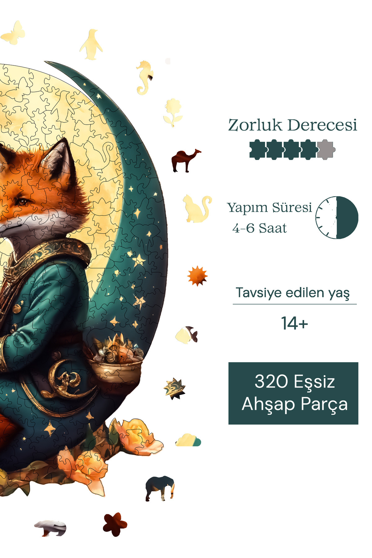 Pinecone-بازل خشبي - رقص الثعلب والقمر، 320 قطعة، 29x38 سم Wz-02 6