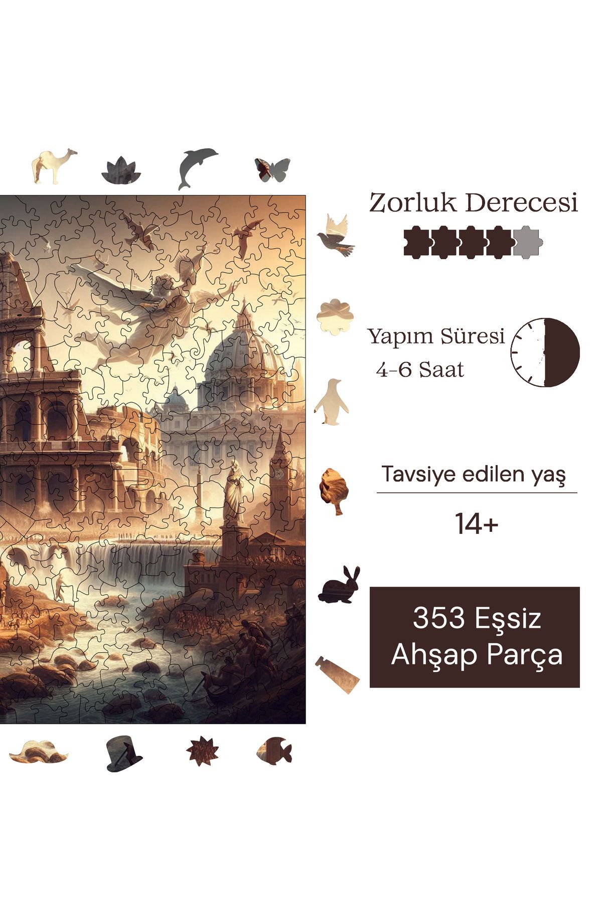 Pinecone-29X29 cm S1-17 - Wooden Puzzle Antique Roman, 353 Piece Puzzle, Foil Included 6
