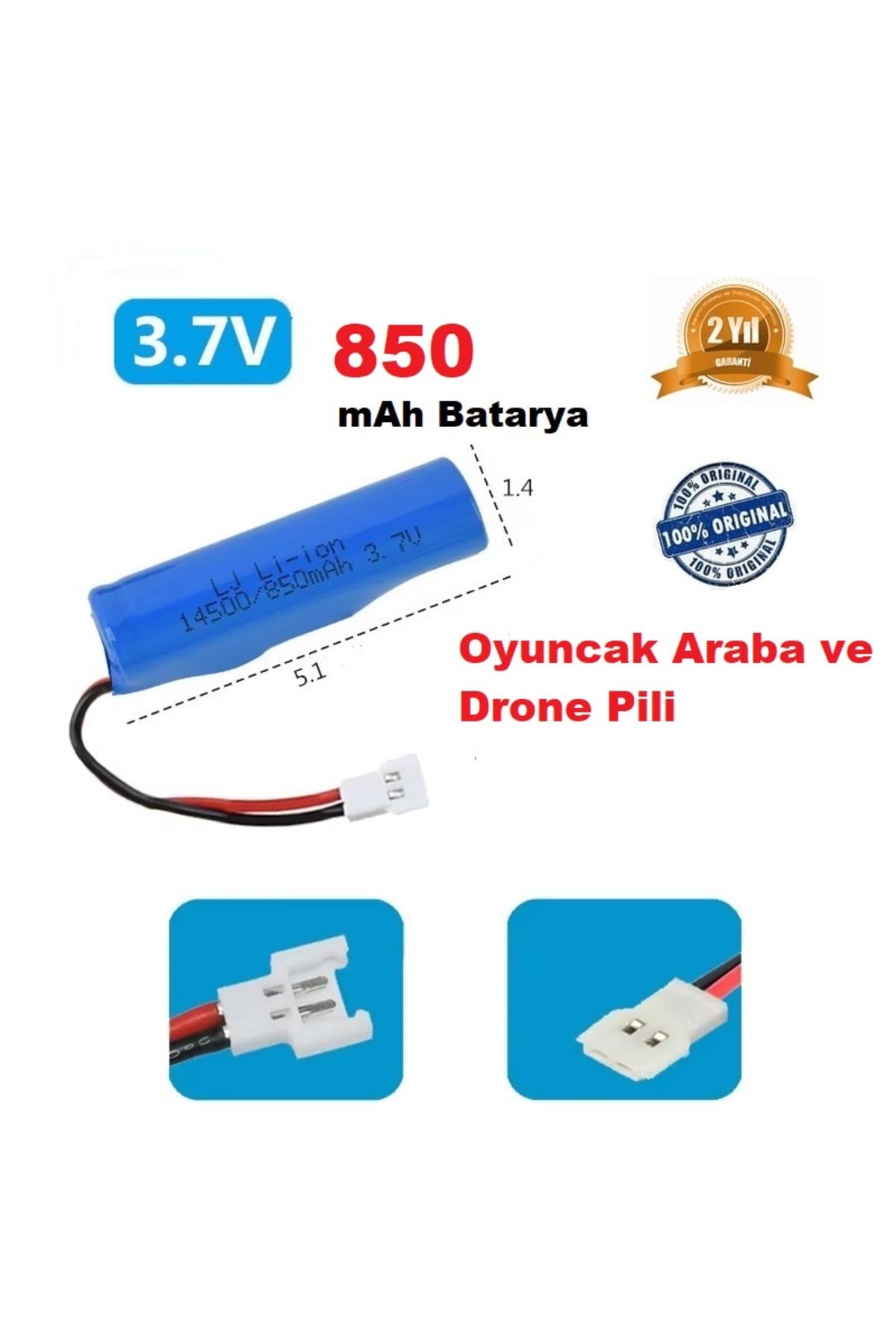 Day Beyaz Soket Drone Pili Oyuncak Araba Pili 14500 850 Mah Li-on 3.7v