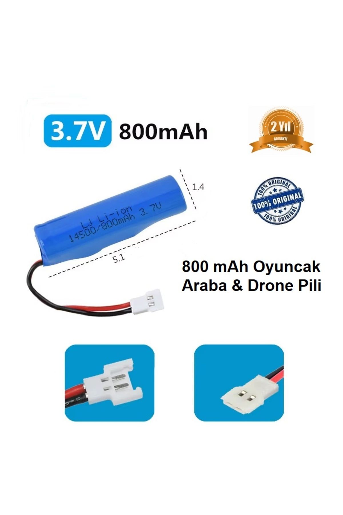 Day 800 Mah Beyaz Soket Li-on 3.7v Soket Drone Pili Oyuncak Araba Pili 14500