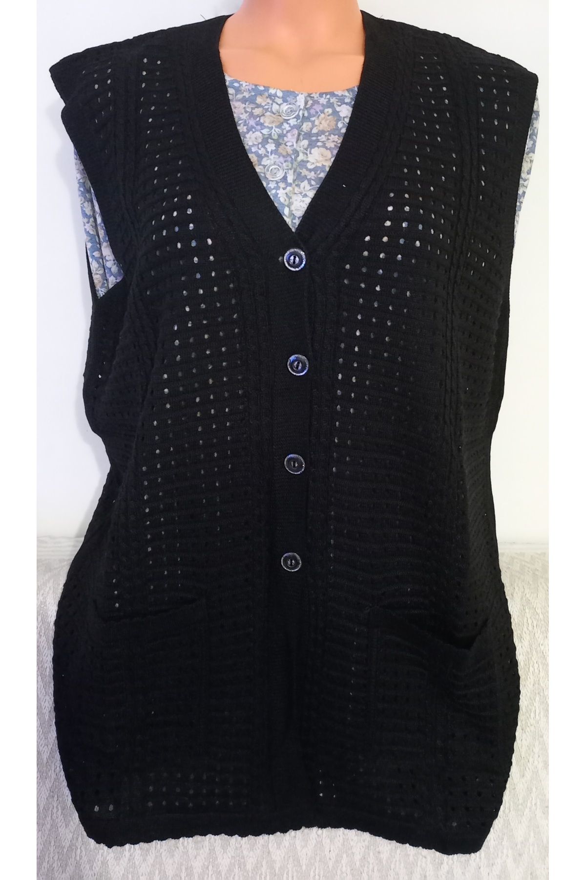 Anne-Er Clothing Mother Seasonal Knitwear Vest Long-Sleeve Double Pockets Black 2