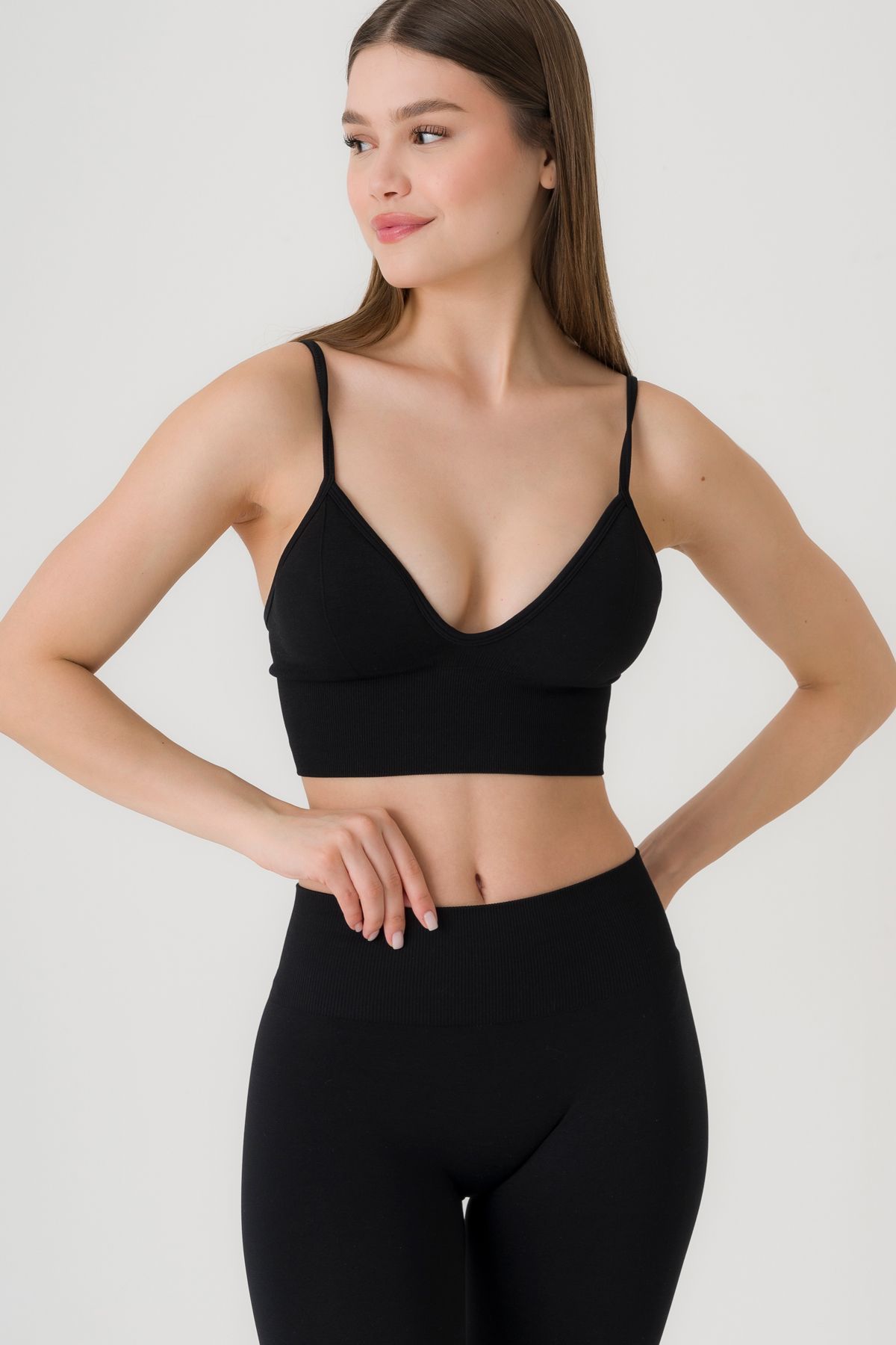 MODA askılı dikişsiz (seamless) göğüs kaldırma toparlayıcı kadın spor crop top bra sütyen