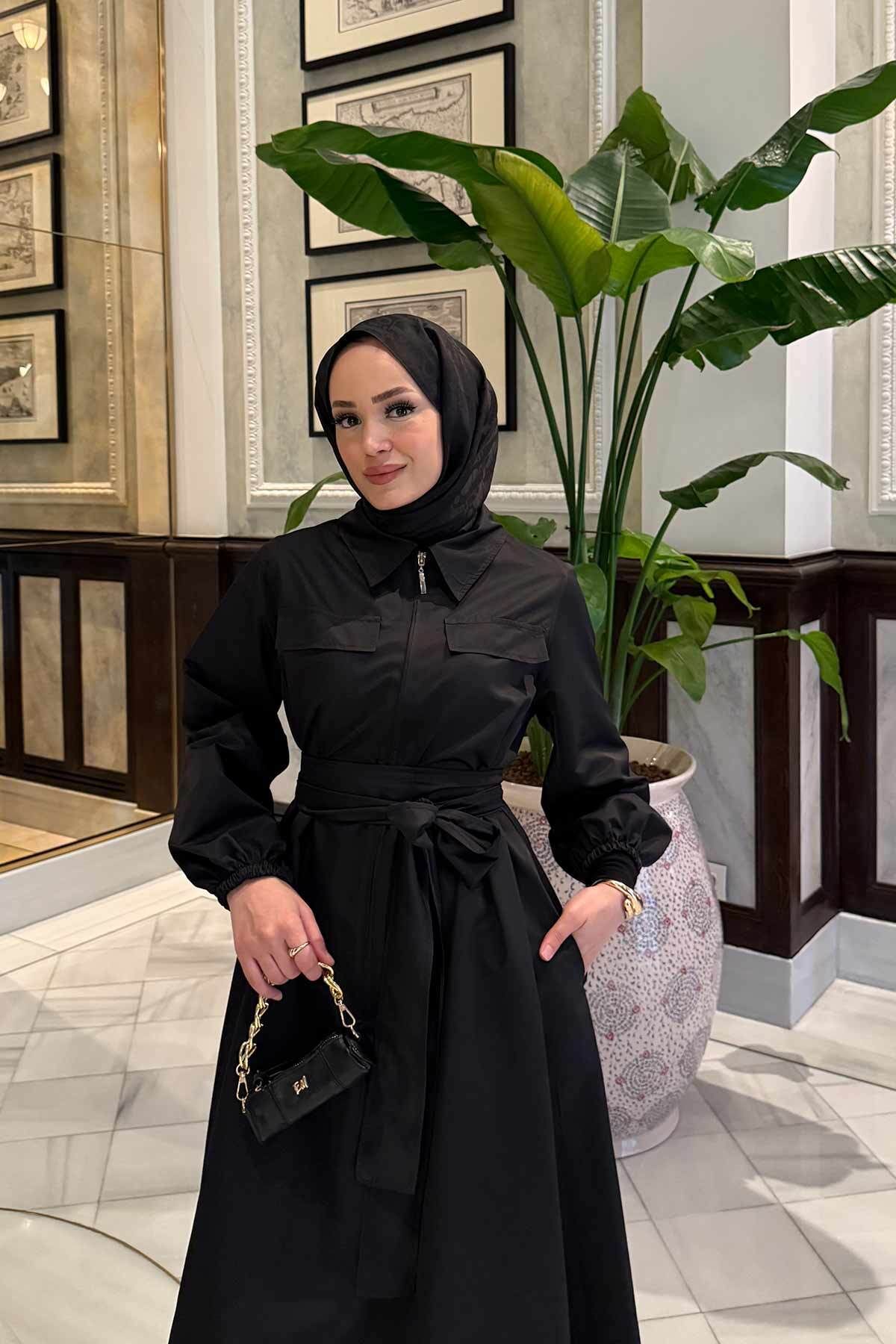 Melike Tatar-Black Belted Dress 32-3517 3