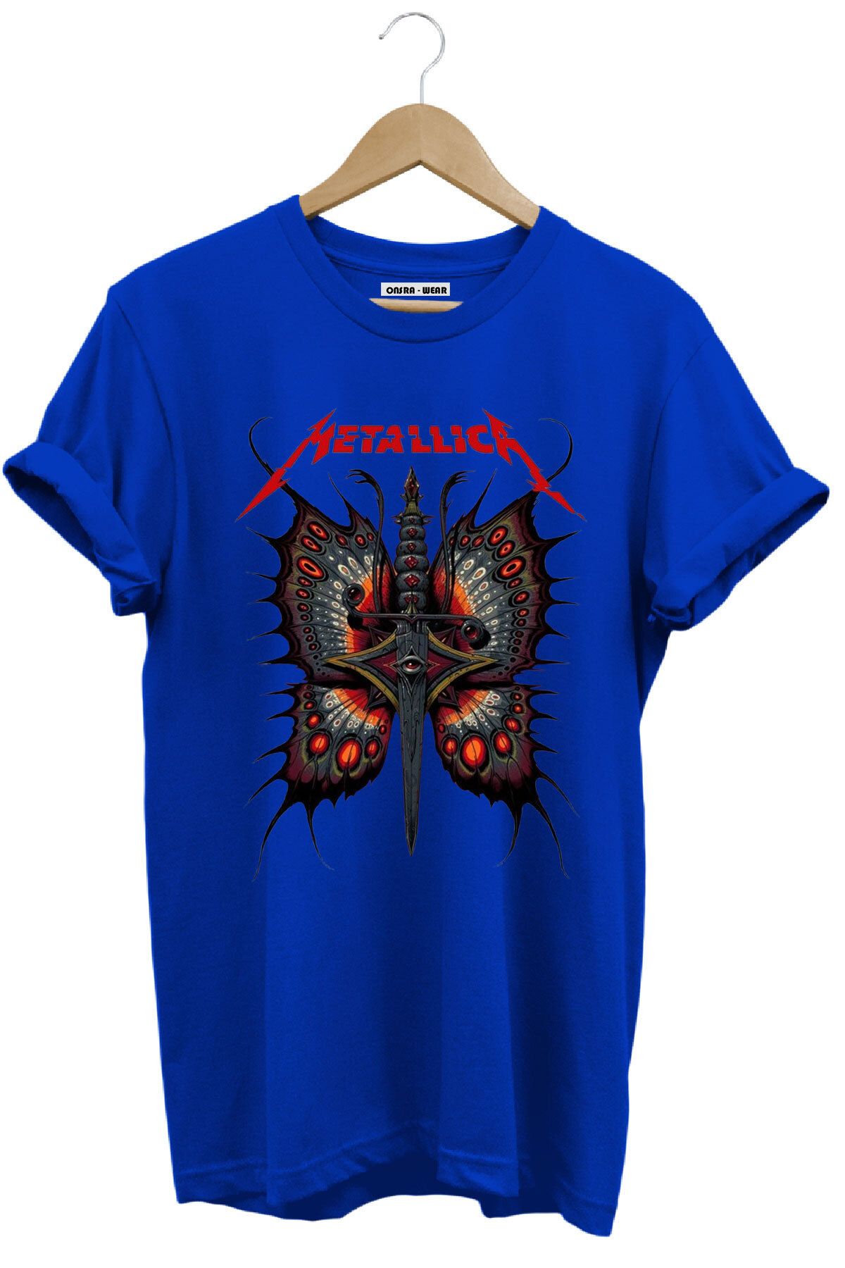 MODA Metallica Rock Metal Müzik Grubu Kelebek Baskılı %100 Pamuk Regular Fit T-Shirt