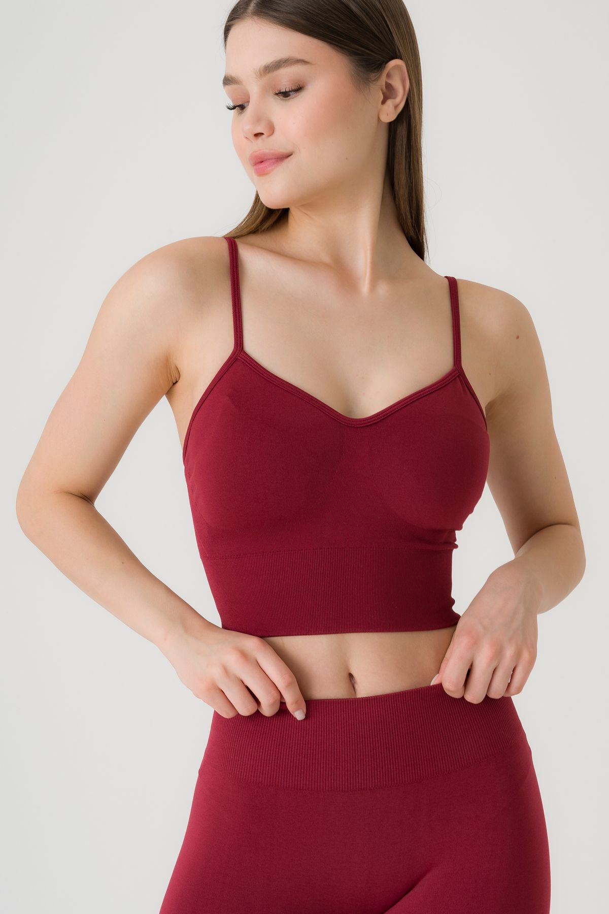 MODA askılı dikişsiz (seamless) göğüs kaldırma toparlayıcı kadın spor uzun crop top bra sütyen