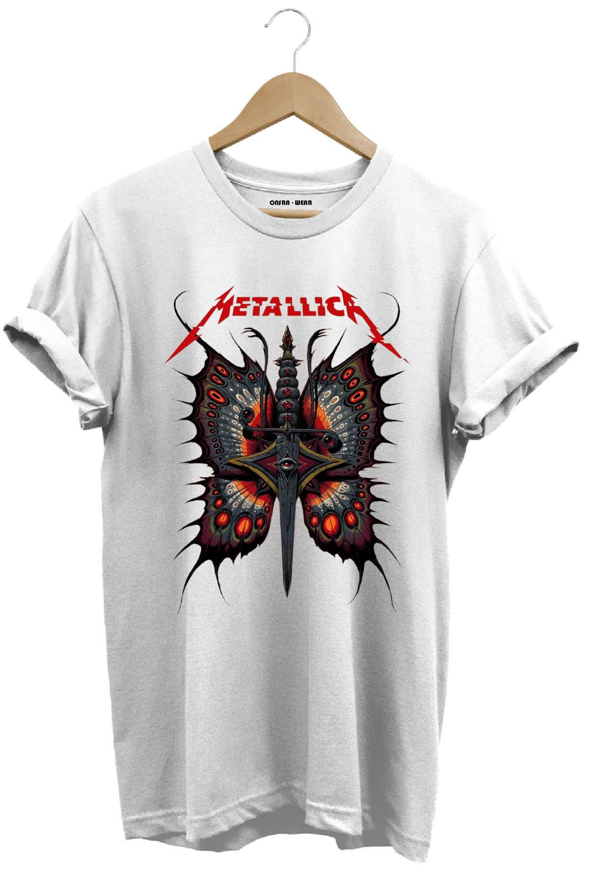 MODA Metallica Rock Metal Müzik Grubu Kelebek Baskılı %100 Pamuk Regular Fit T-Shirt