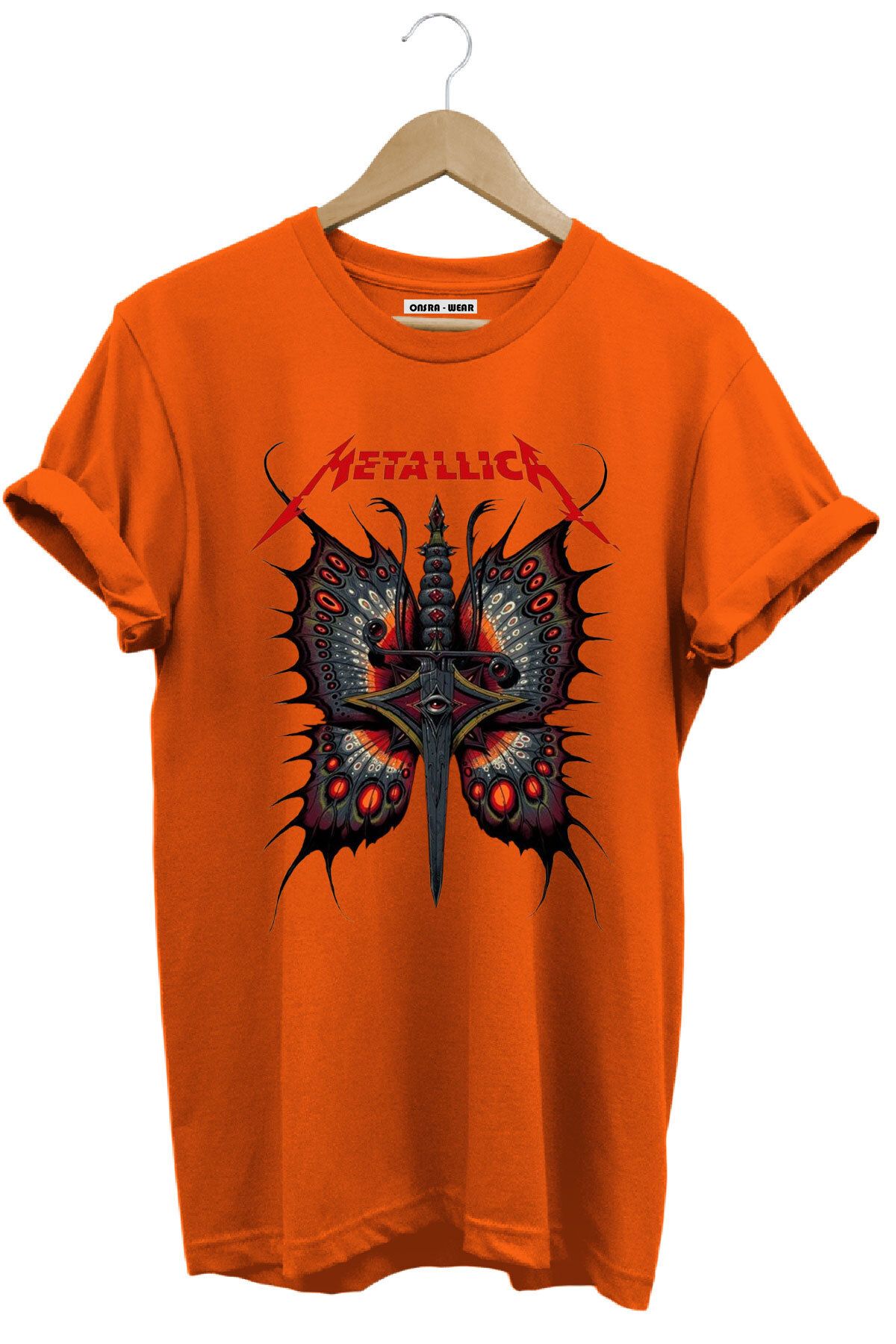 MODA Metallica Rock Metal Müzik Grubu Kelebek Baskılı %100 Pamuk Regular Fit T-Shirt