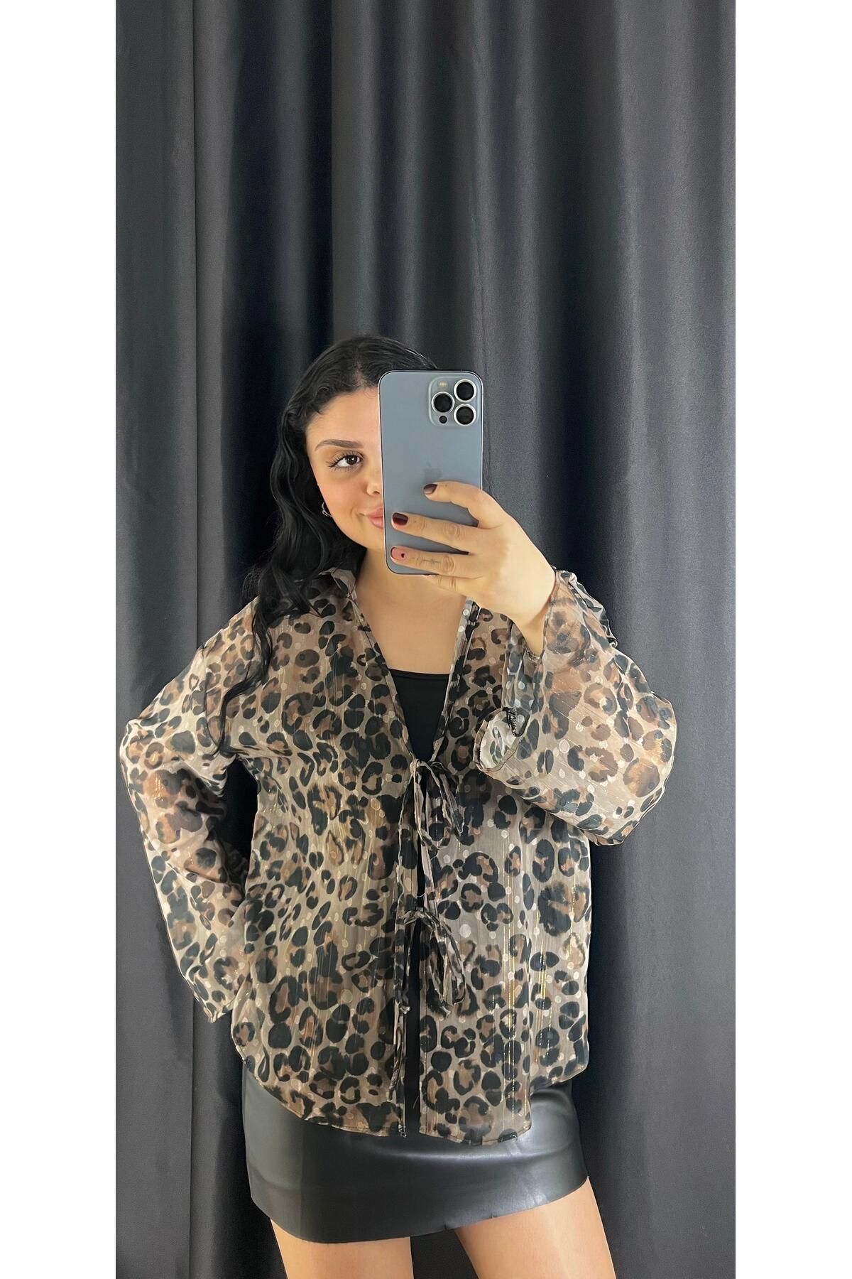 Butik Astarlı leopar gömlek