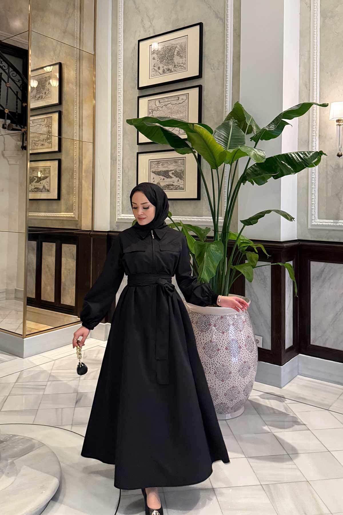 Melike Tatar-Black Belted Dress 32-3517 4