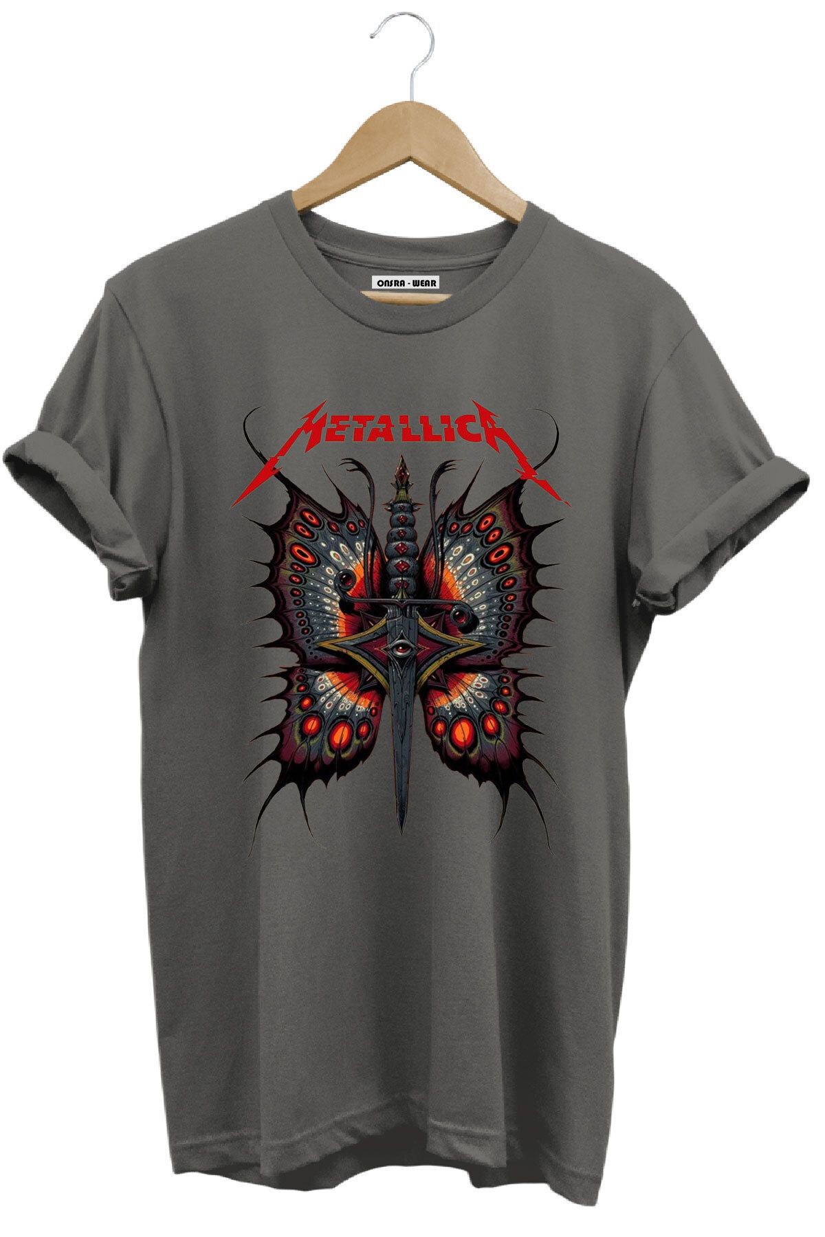 MODA Metallica Rock Metal Müzik Grubu Kelebek Baskılı %100 Pamuk Regular Fit T-Shirt