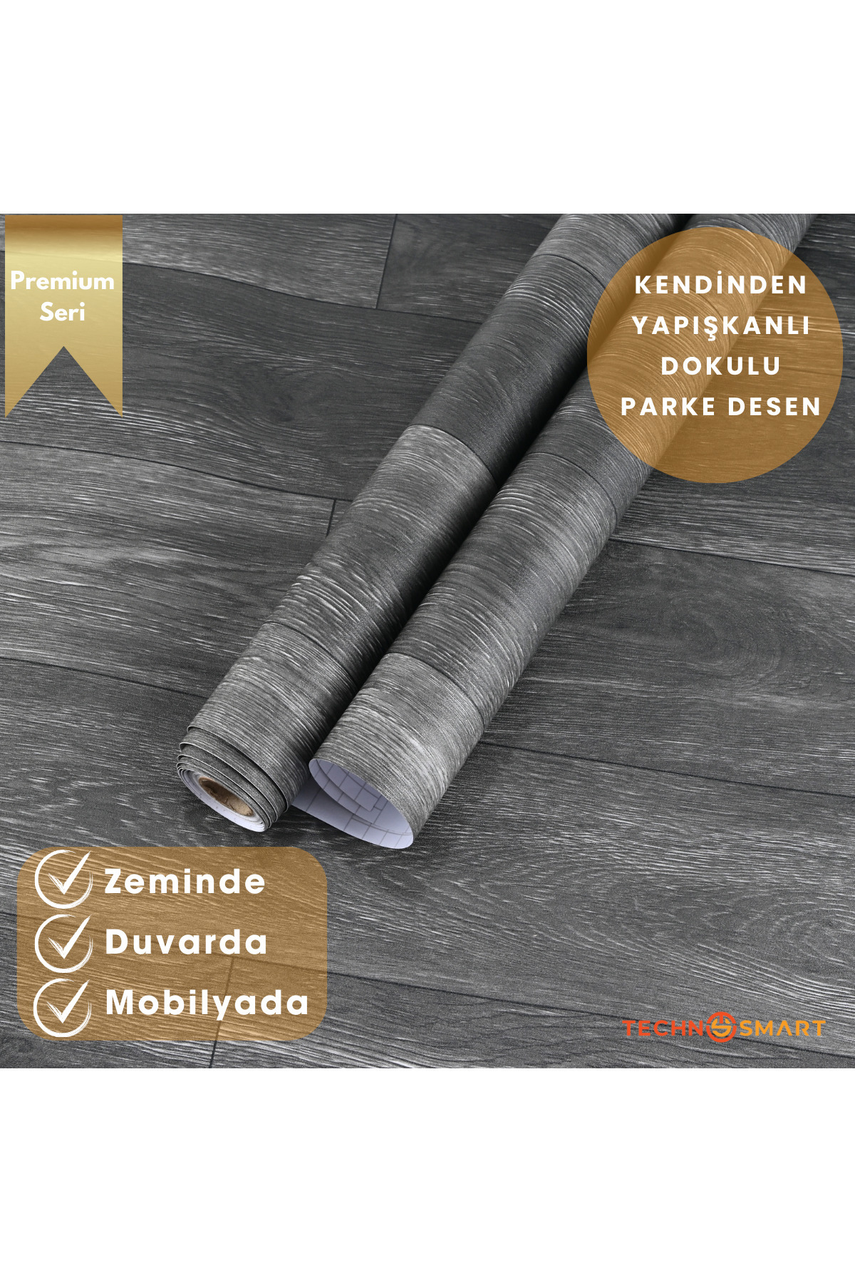 TechnoSmart 60×500cm Kendinden Yapışkanlı Parke Görünümlü Premium