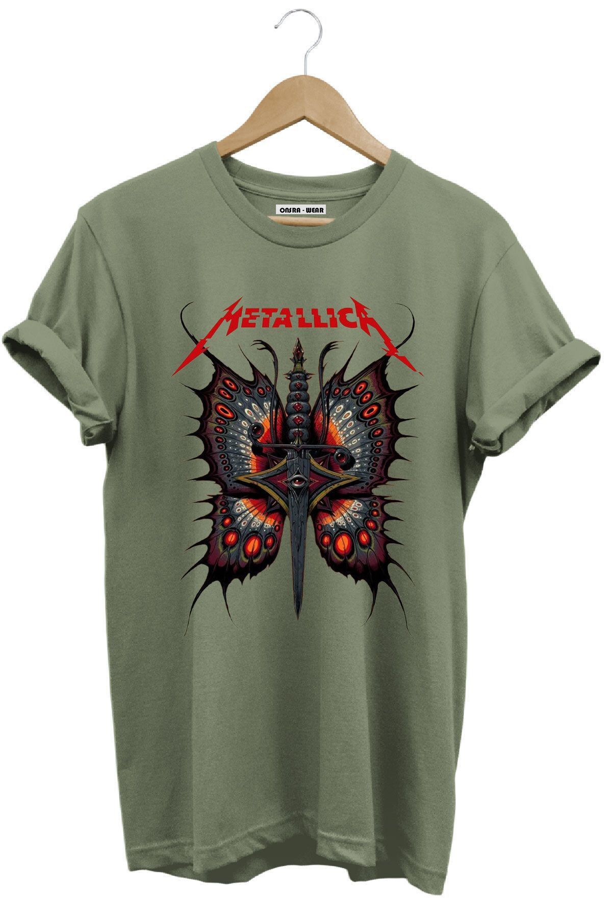 MODA Metallica Rock Metal Müzik Grubu Kelebek Baskılı %100 Pamuk Regular Fit T-Shirt