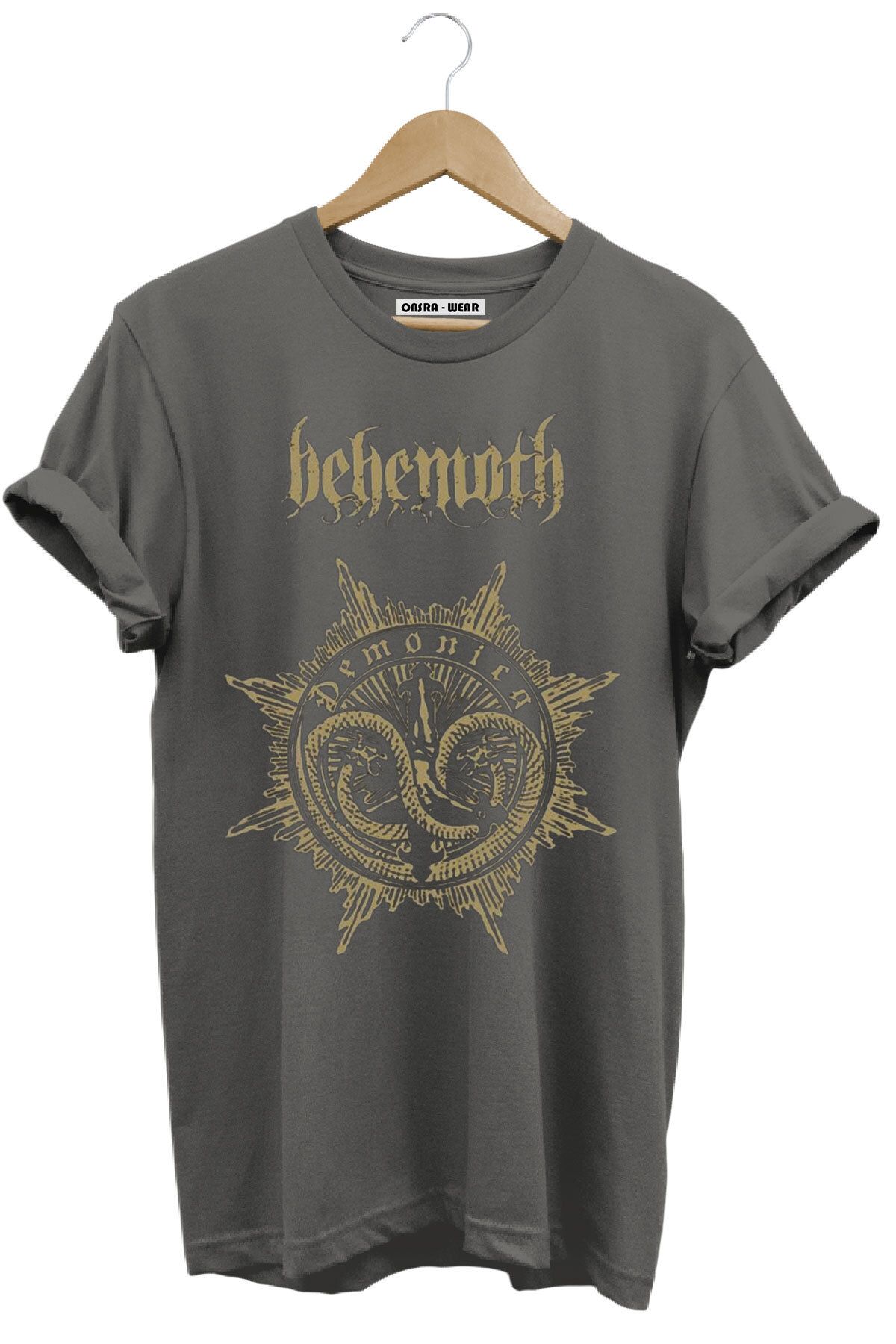 MODA Behemoth Gotik Streetwear Baskılı %100 Pamuk Regular Fit T-Shirt