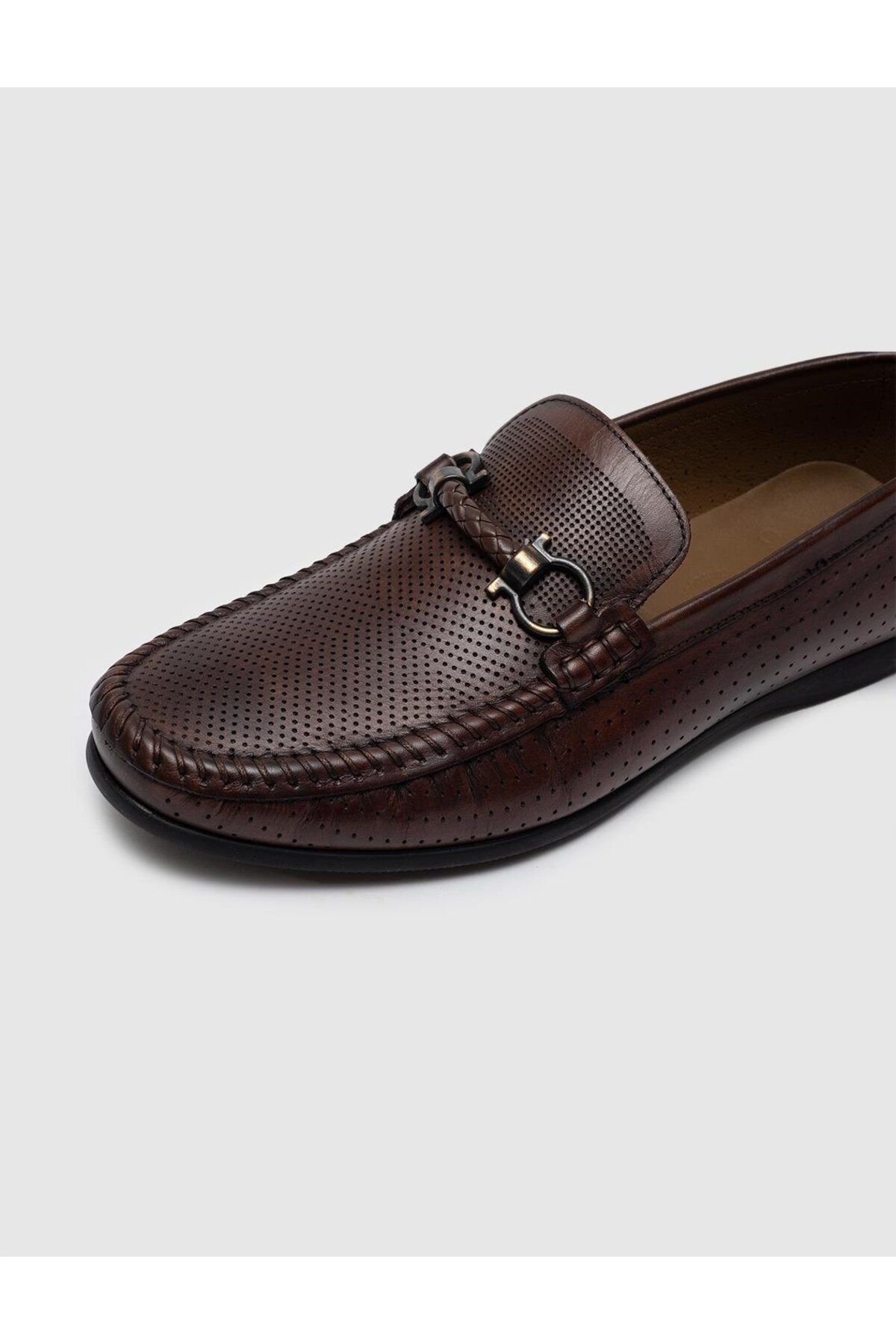 Cabani-Genuine Leather Summer Brown Belt Detailed Men's Loafer Shoes 4