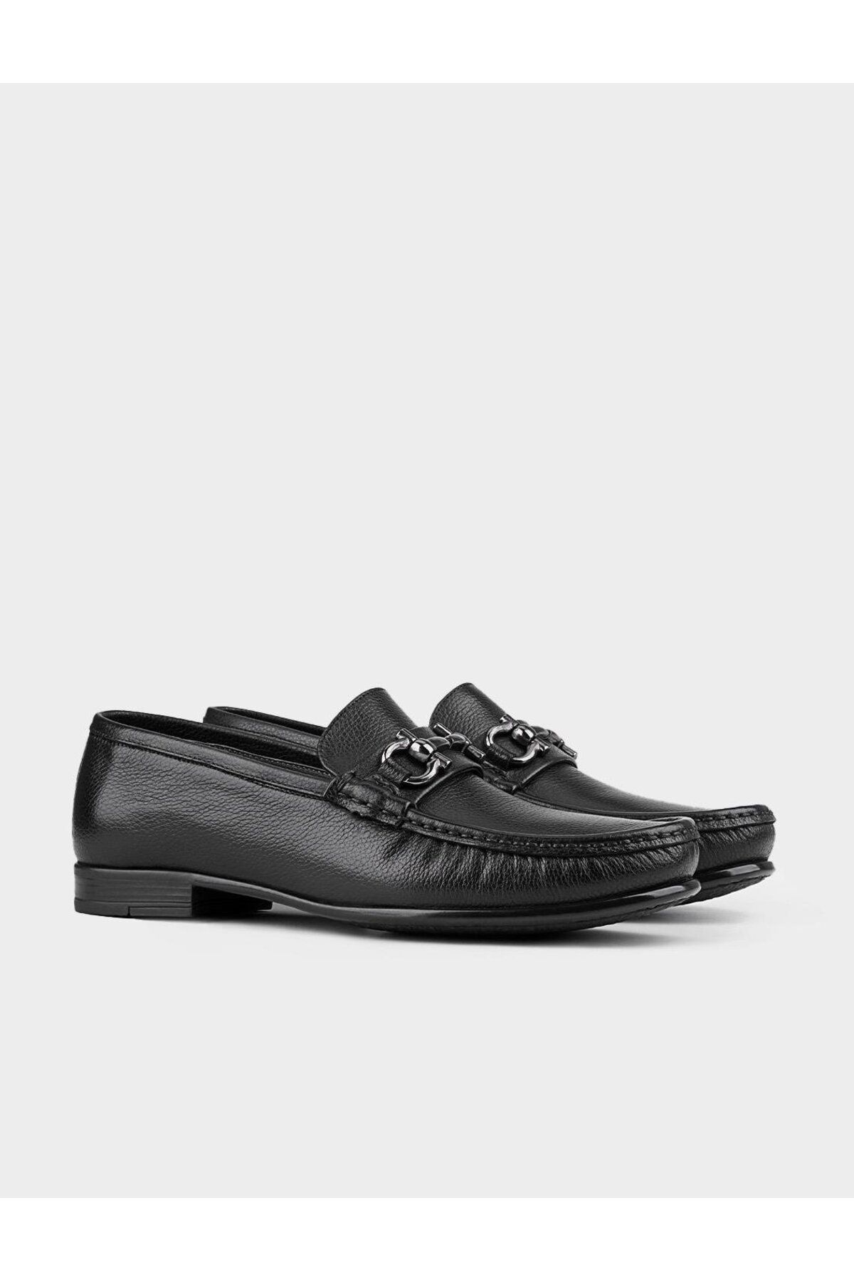 Cabani-Genuine Leather Black Men's Shoes with Metal Accessories 2