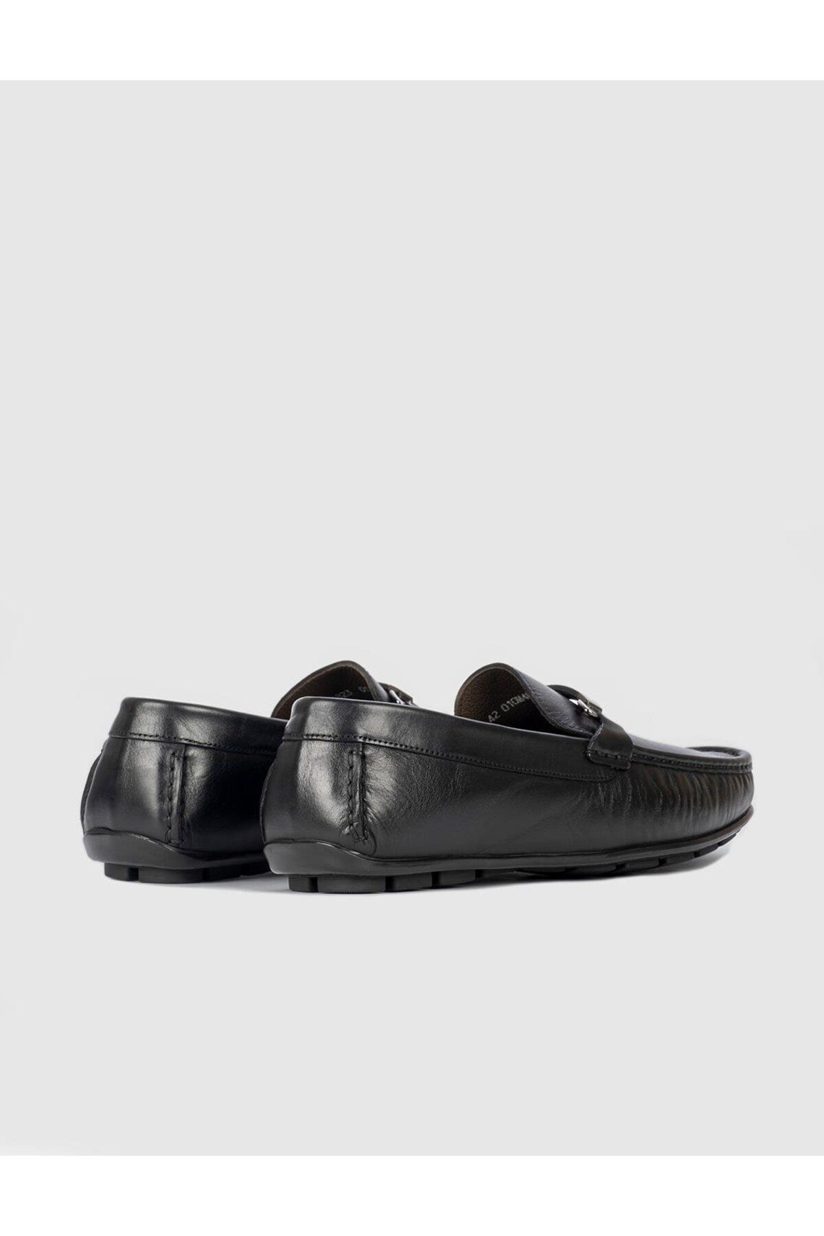Cabani-Genuine Leather Black Men's Loafer with Buckle Detail 3