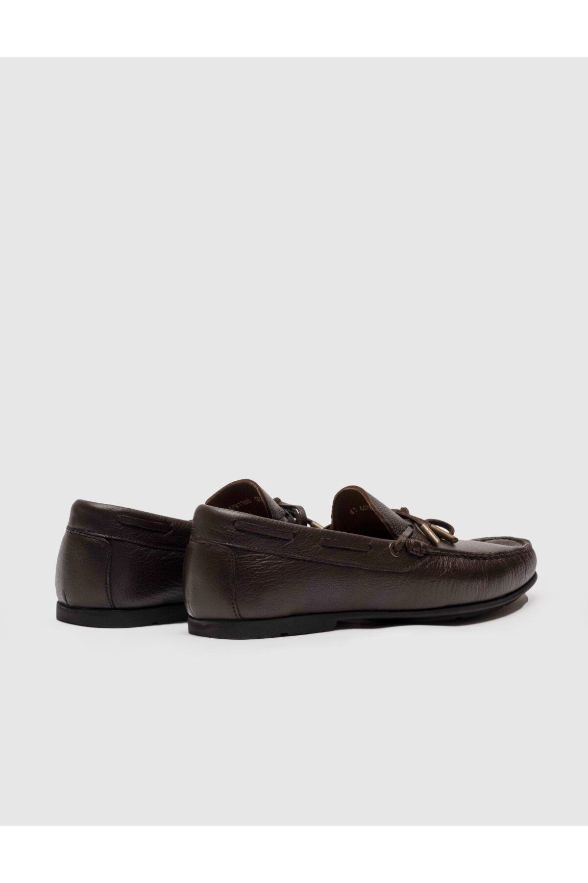 Cabani-Genuine Leather Brown Bow Men's Loafer Shoes 3