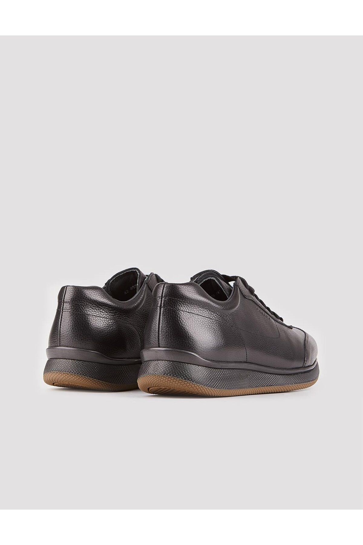 Cabani-Genuine Leather Black Lace-Up Men's Casual Sports Sneakers 3